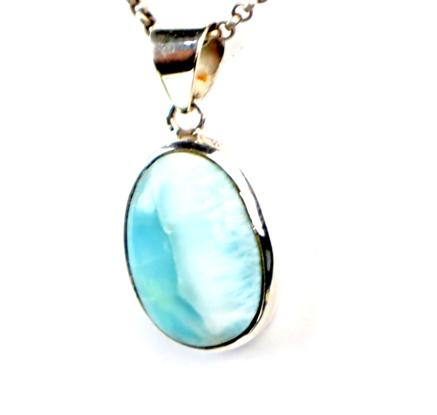Impressive Natural Sky Blue Larimar .925 Sterling Silver Pendant 40mm – photo 5