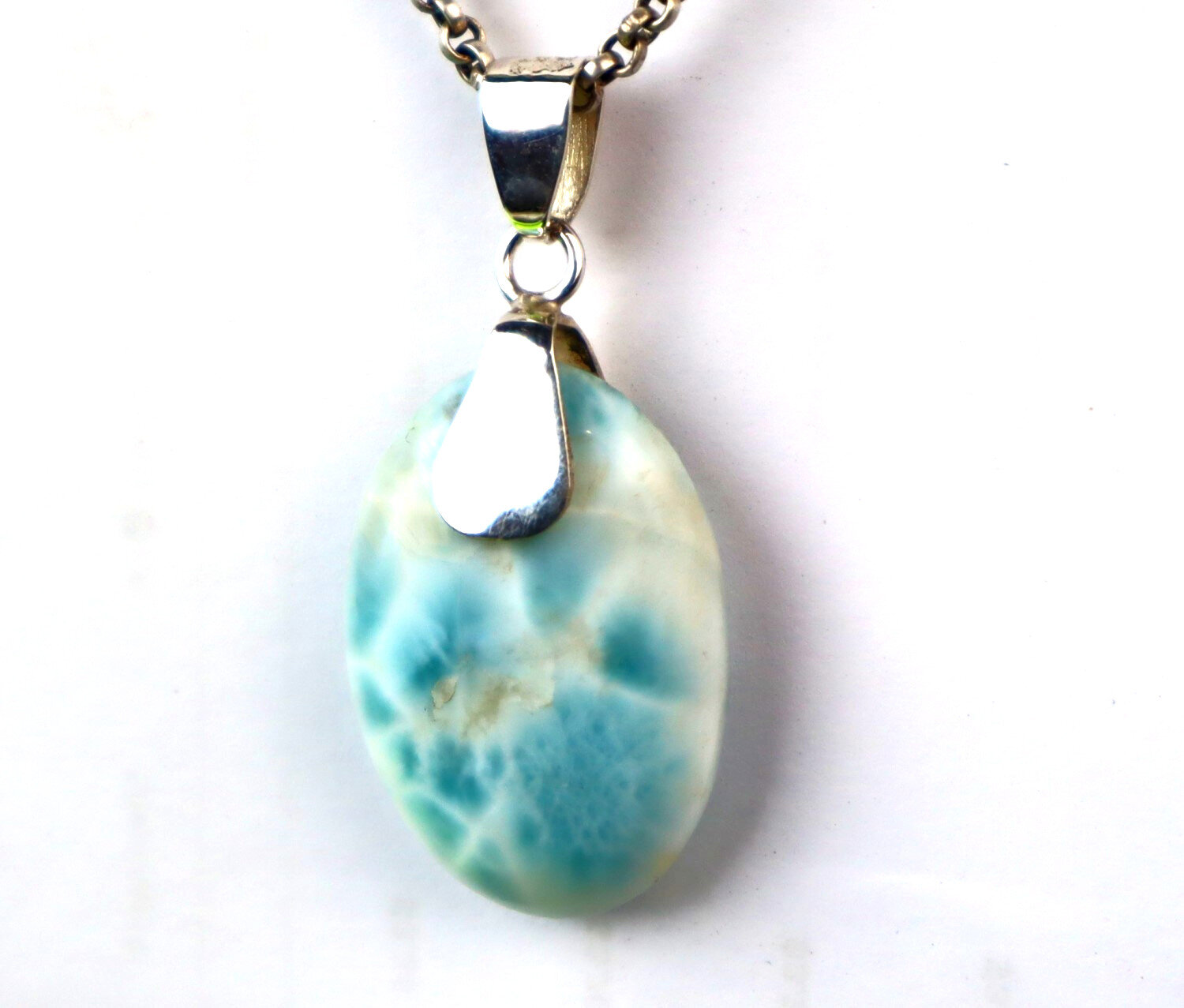 Unusual Pattern Natural Sky Blue Larimar .925 Sterling Silver Pendant 45mm – photo 6