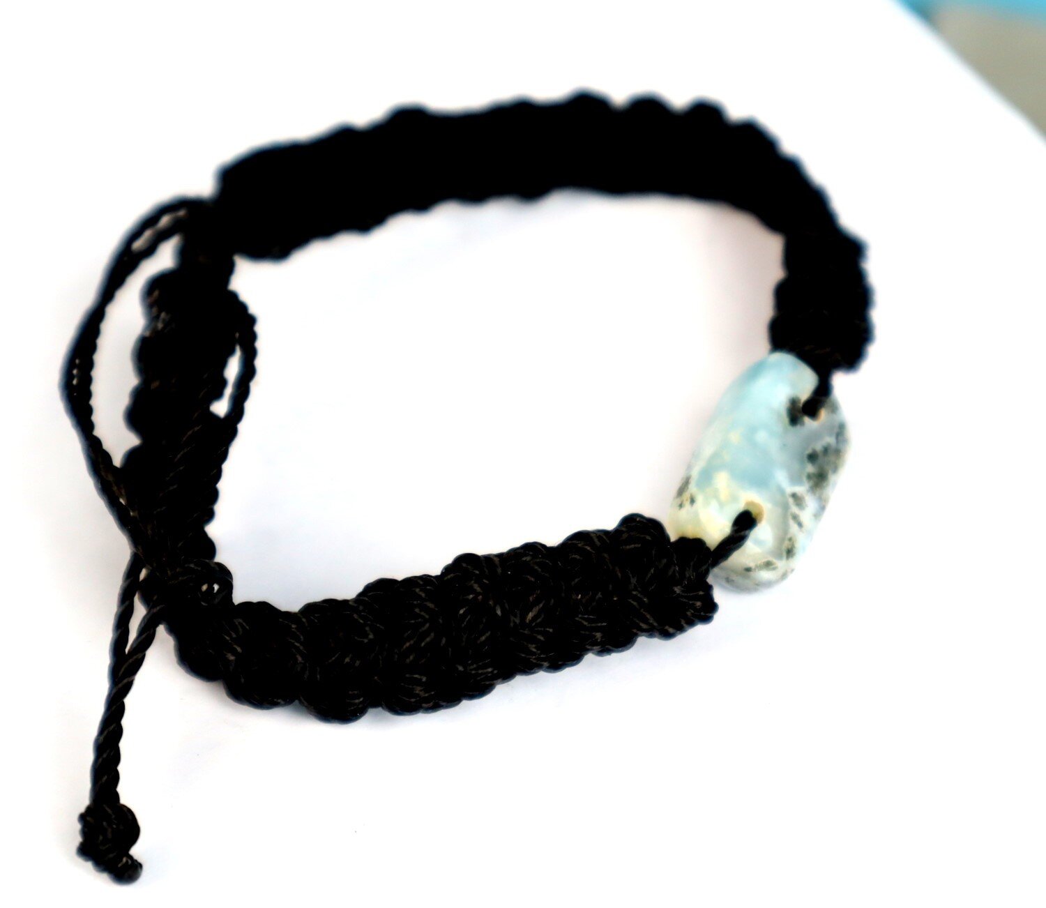 Rarest Natural Larimar (20mm) Bracelet Wristband adjustable Macrame cord – photo 3