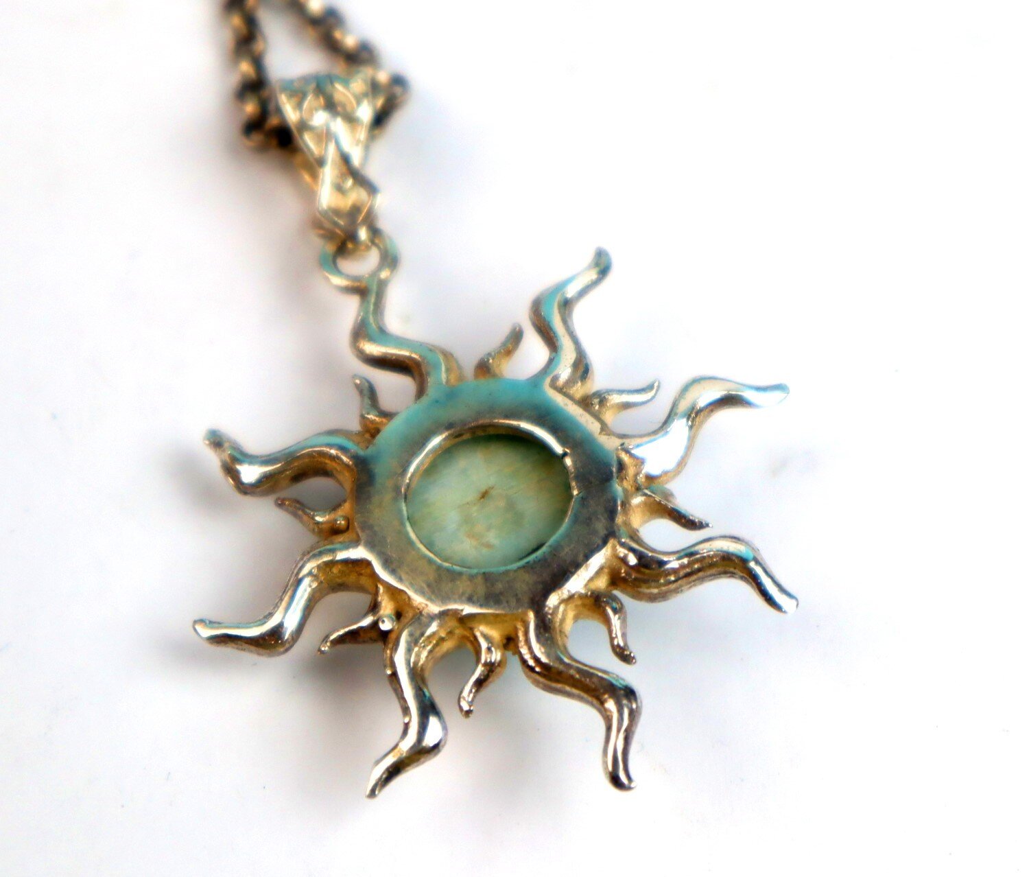 Charming Design Natural Sky Blue Larimar .925 Sterling Silver Sun Pendant 49mm – photo 6