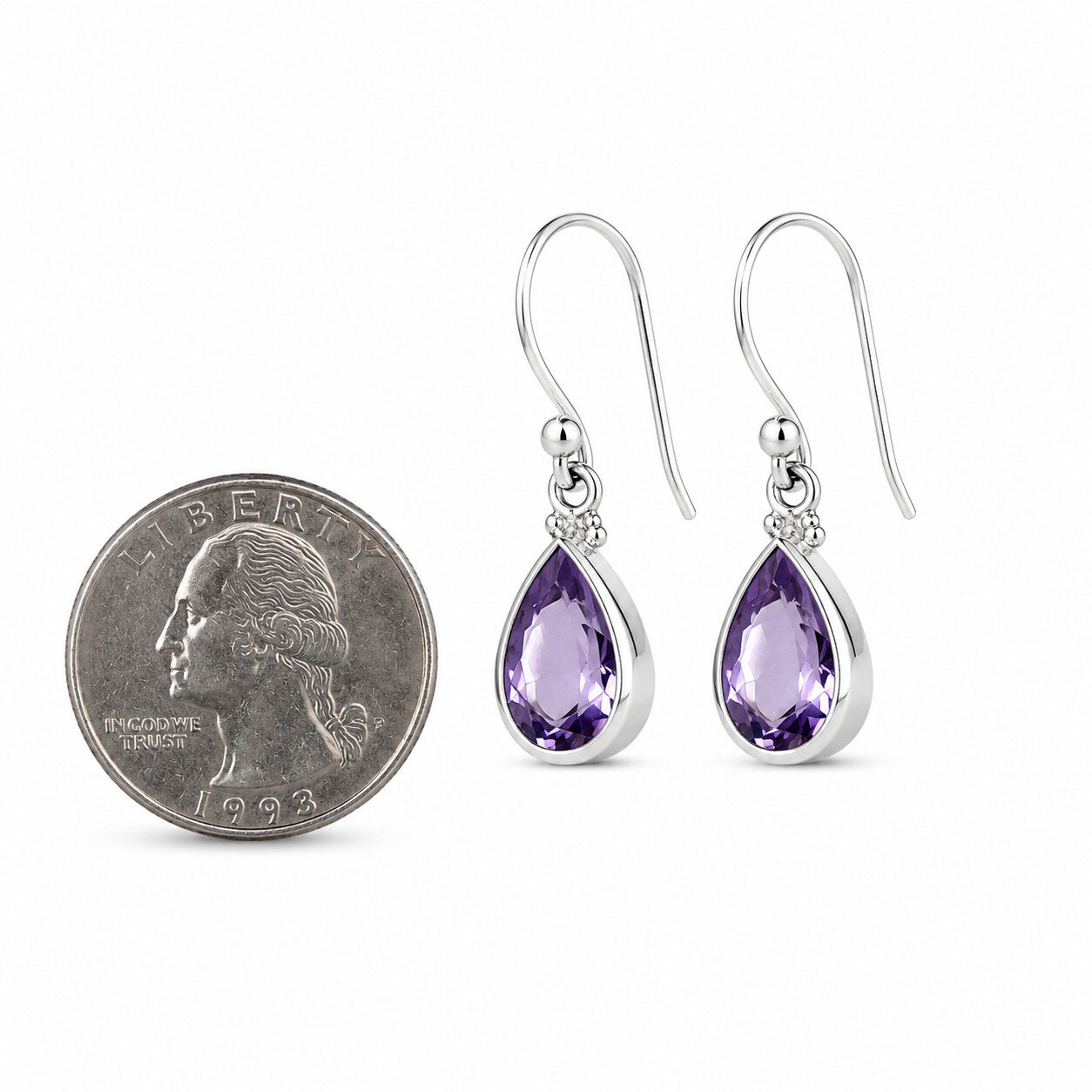 Artisan Polished Purple Amethyst 925 Sterling Silver Teardrop Earrings – photo 3