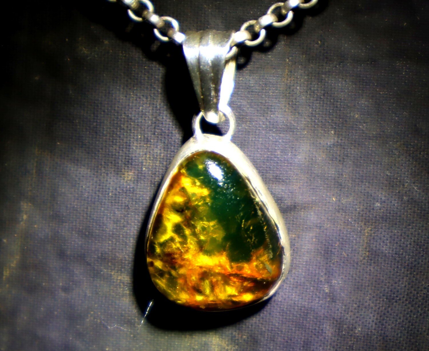 Polished Statement Orange Green Amber 925 Sterling Silver Teardrop Pendant 29mm – photo 11