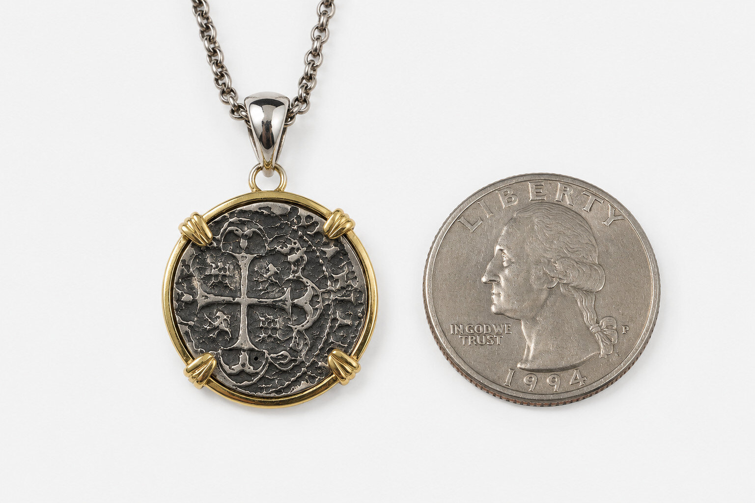 Atocha Treasure Coin Inspired Pendant 925 Silver 18K Gold Plated 39mm 6.8 grams – photo 4