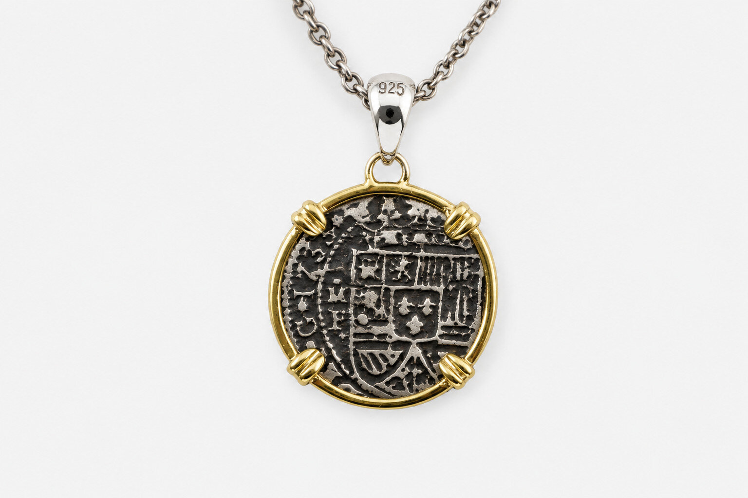 Atocha Treasure Coin Inspired Pendant 925 Silver 18K Gold Plated 39mm 6.8 grams – photo 5