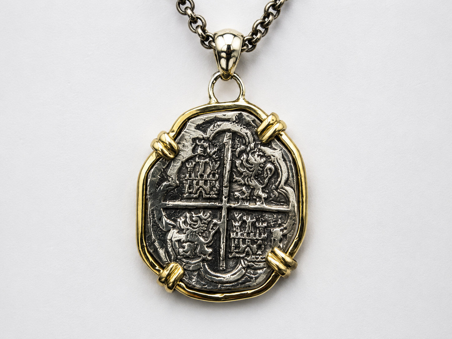 Urca de Lima Style Coin Pendant Solid 925 Silver 18K Gold Plated Bezel 40mm – photo 10