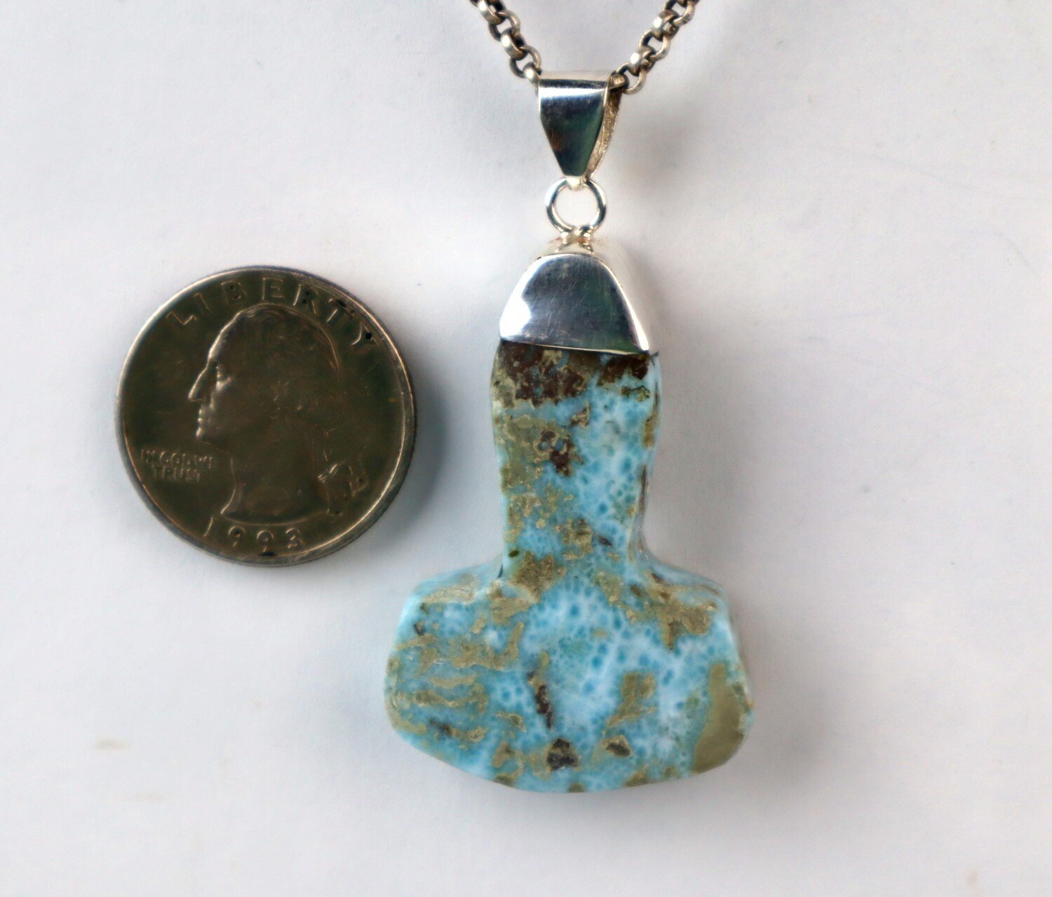 Ocean Blue Larimar 925 Sterling Silver Thor's Hammer Pendant 56mm – photo 5