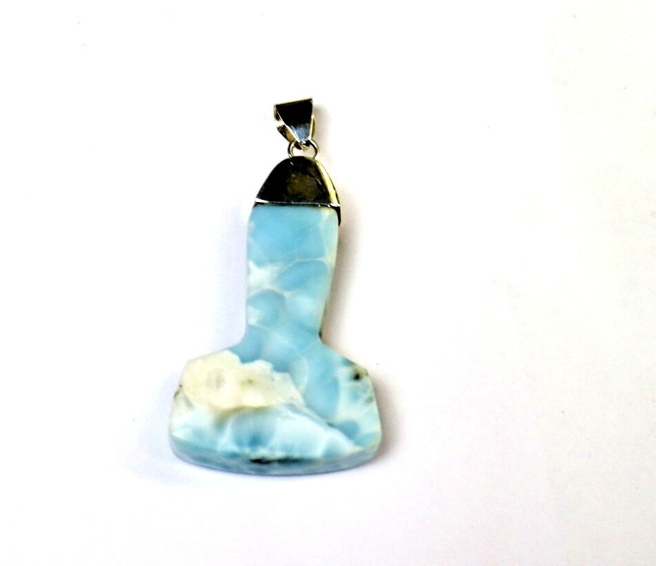Impressive Natural Blue Larimar .925 Sterling Silver Thor's Hammer Pendant 56mm