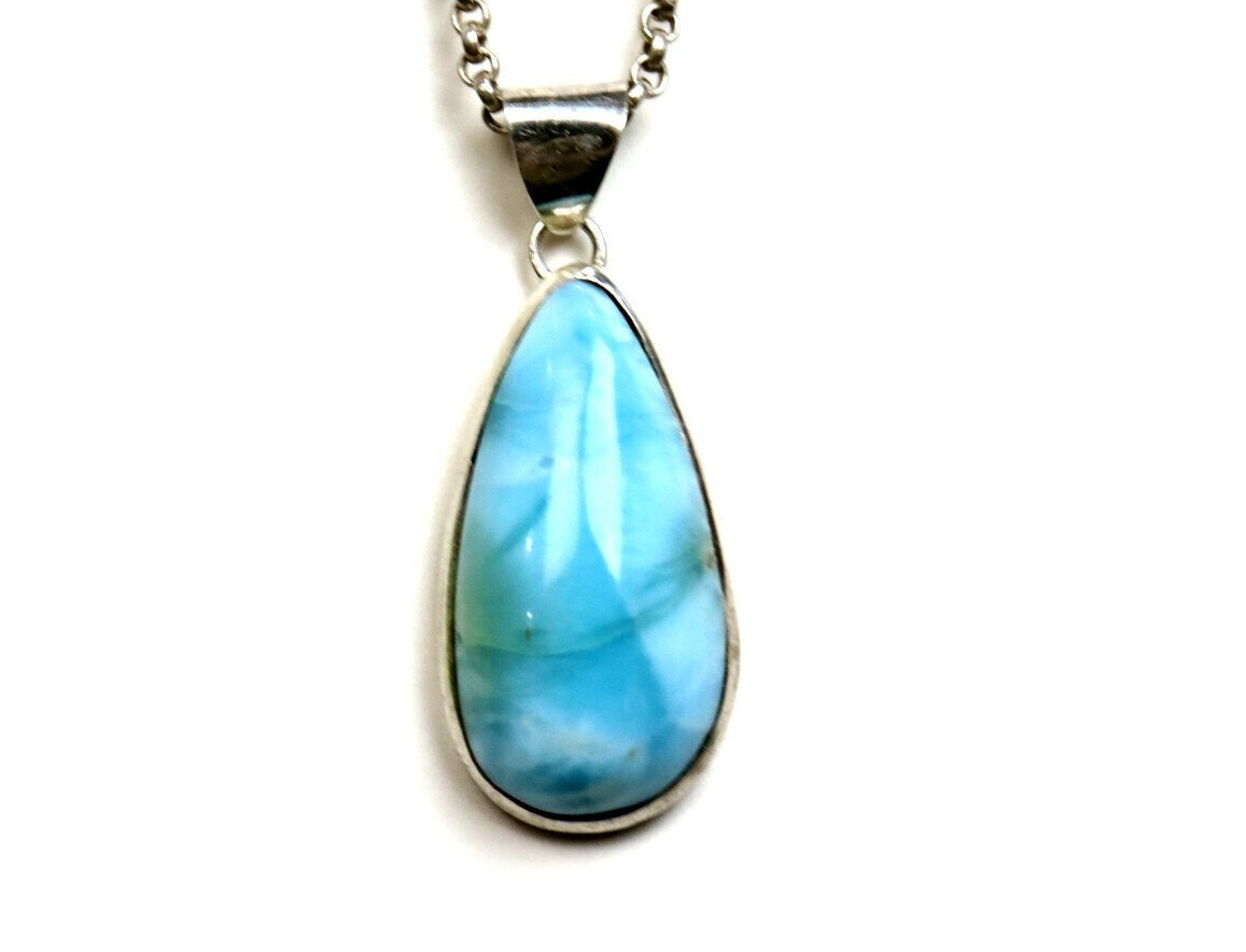 Impressive 1 3/4 inch Natural Sky Blue AAA Larimar .925 Sterling Silver Pendant – photo 9