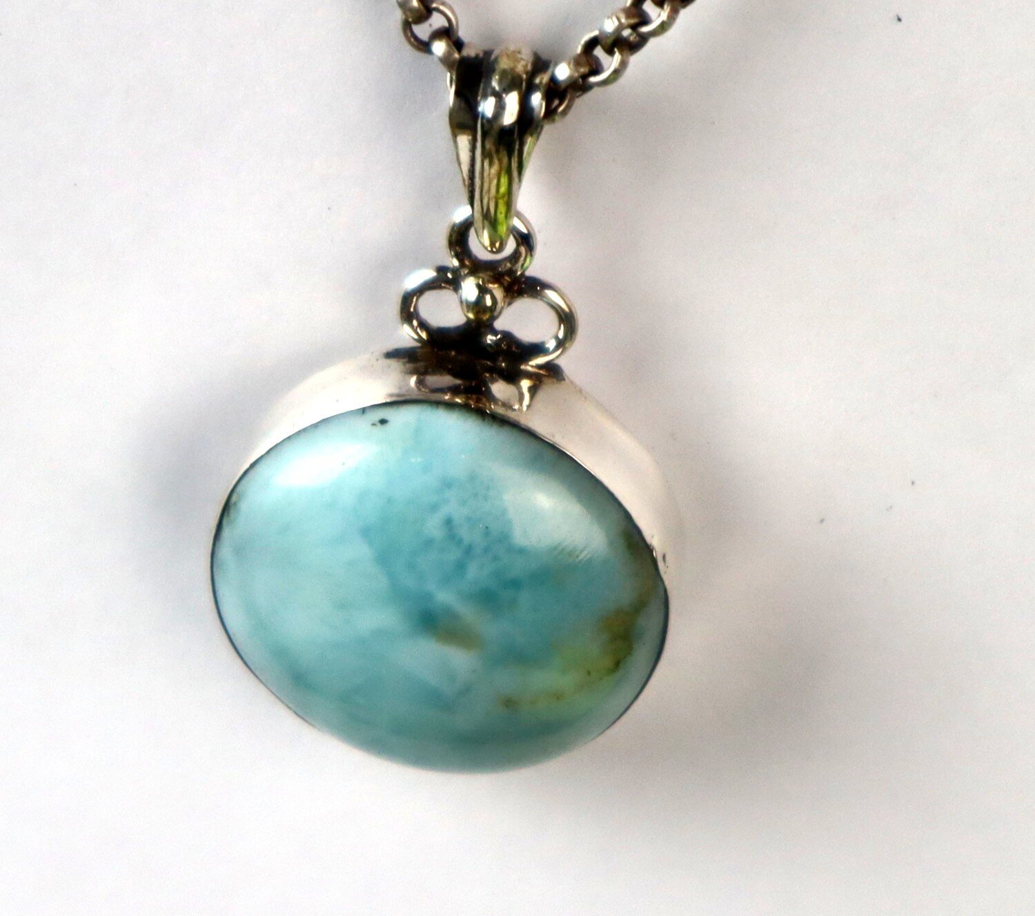 Beautiful Natural Ocean Blue Larimar .925 Sterling Silver Pendant 35mm – photo 5