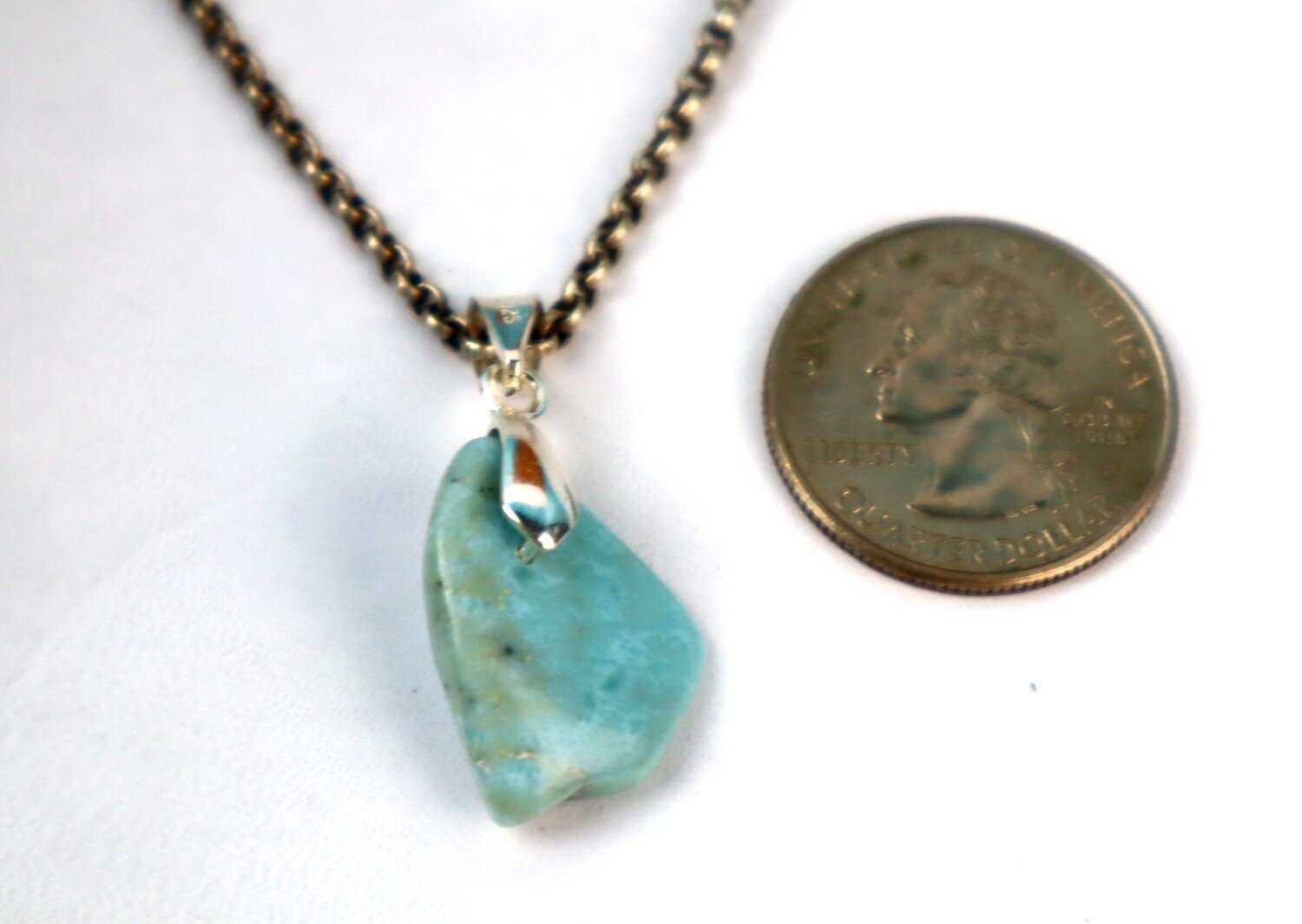 Beautiful Natural Sky Blue Larimar .925 Sterling Silver Pendant 32mm – photo 8