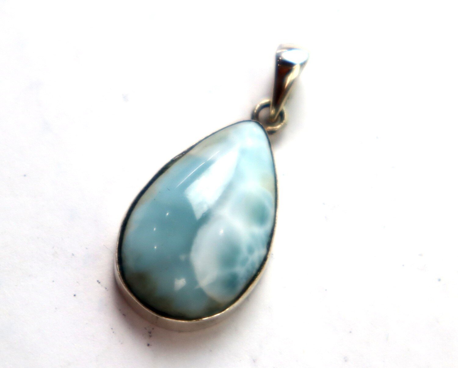 Impressive Natural Light Blue Larimar .925 Sterling Silver Pendant 33mm – photo 6