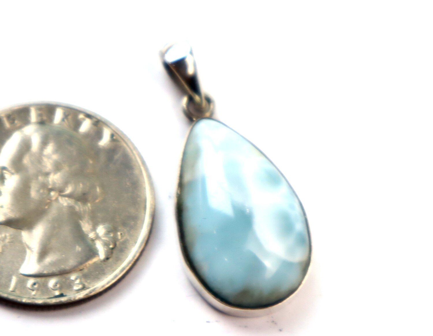 Impressive Natural Light Blue Larimar .925 Sterling Silver Pendant 33mm – photo 8
