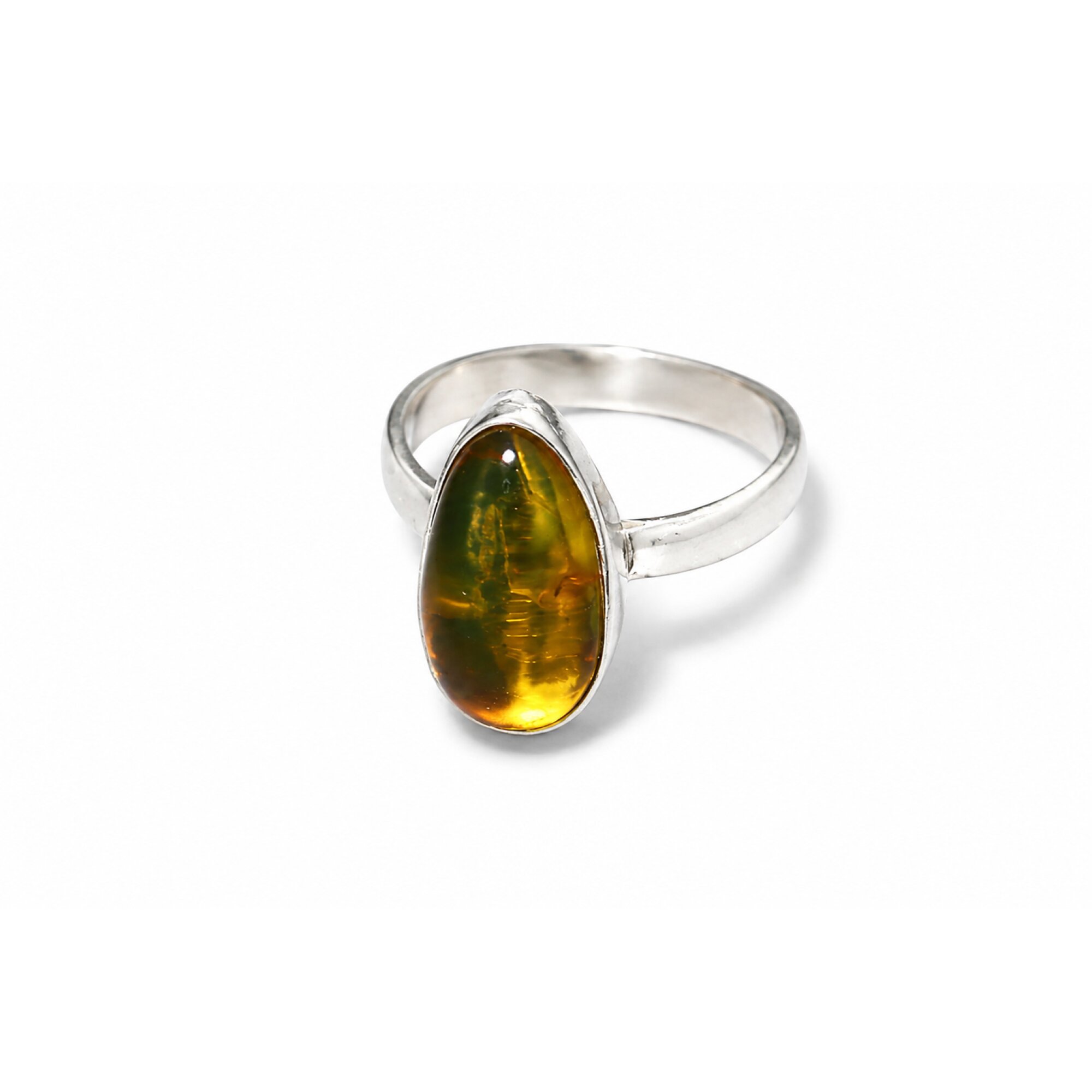 Artisan Orange Green Dominican Amber 925 Sterling Silver Clear Freeform Ring #7.25 – photo 2