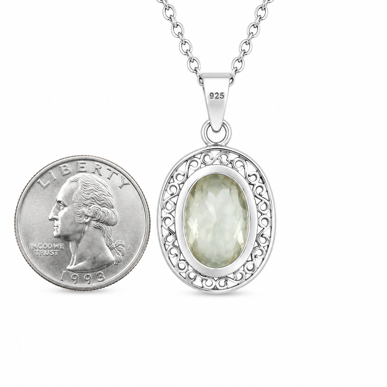 Fine Rare Light Green Greenish Yellow Green Amethyst (Prasiolite) Oval Pendant – photo 4