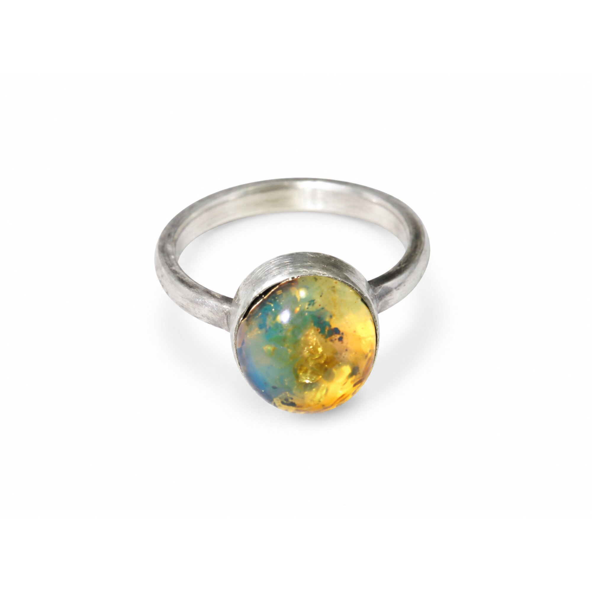 Natural Dominican Clear Orange Blue Amber Ring 925 Sterling Silver Size 6.25 – photo 3