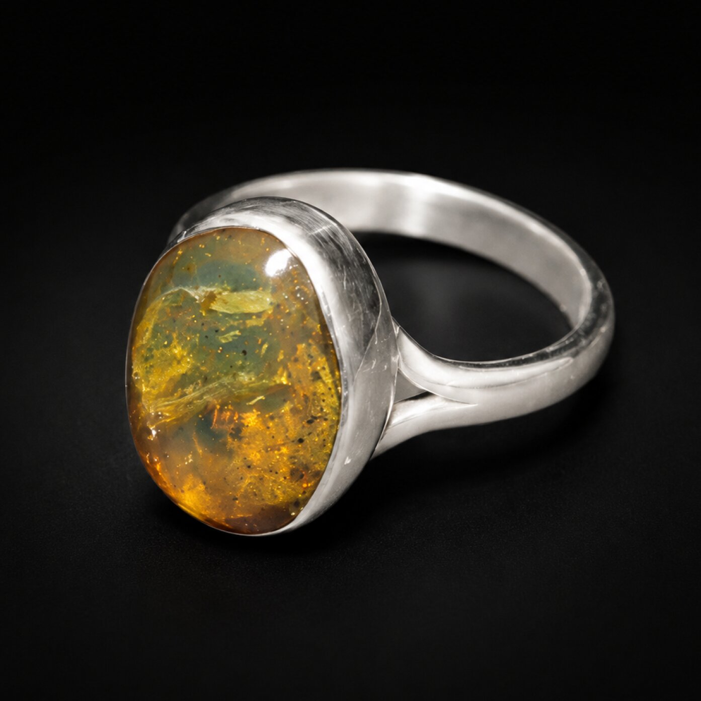 Artisan Jewelry Clear Brown Yellow Dominican Amber 925 Sterling Silver Ring #5.75