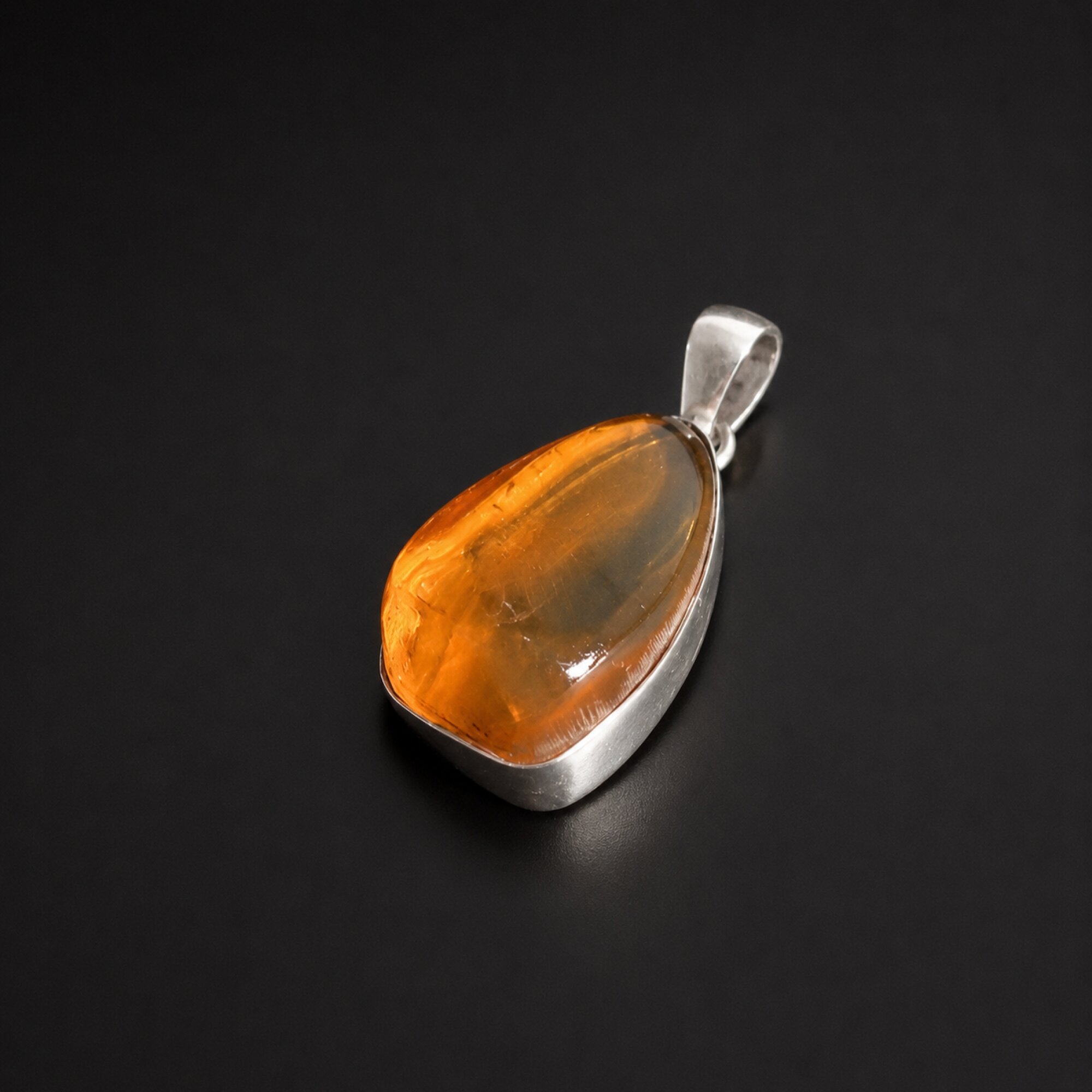 Handmade Clear Yellow Orange Dominican Amber 925 Sterling Silver Pendant 32mm – photo 2