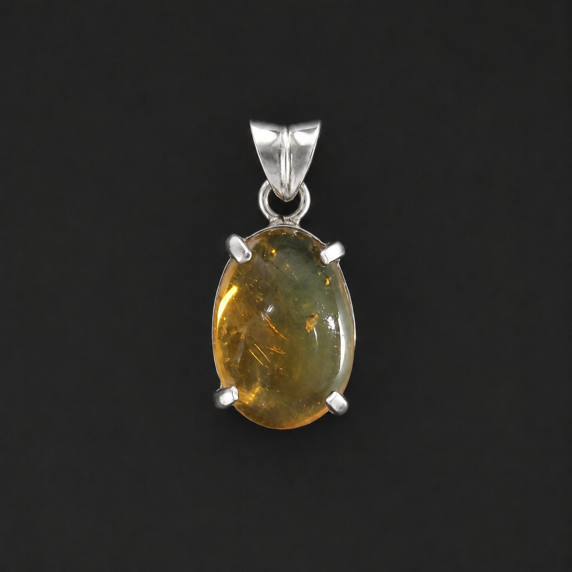 Artisan Made Clear Yellow Orange Wasp Dominican Amber 925 Sterling Silver Fossils 30mm – photo 6