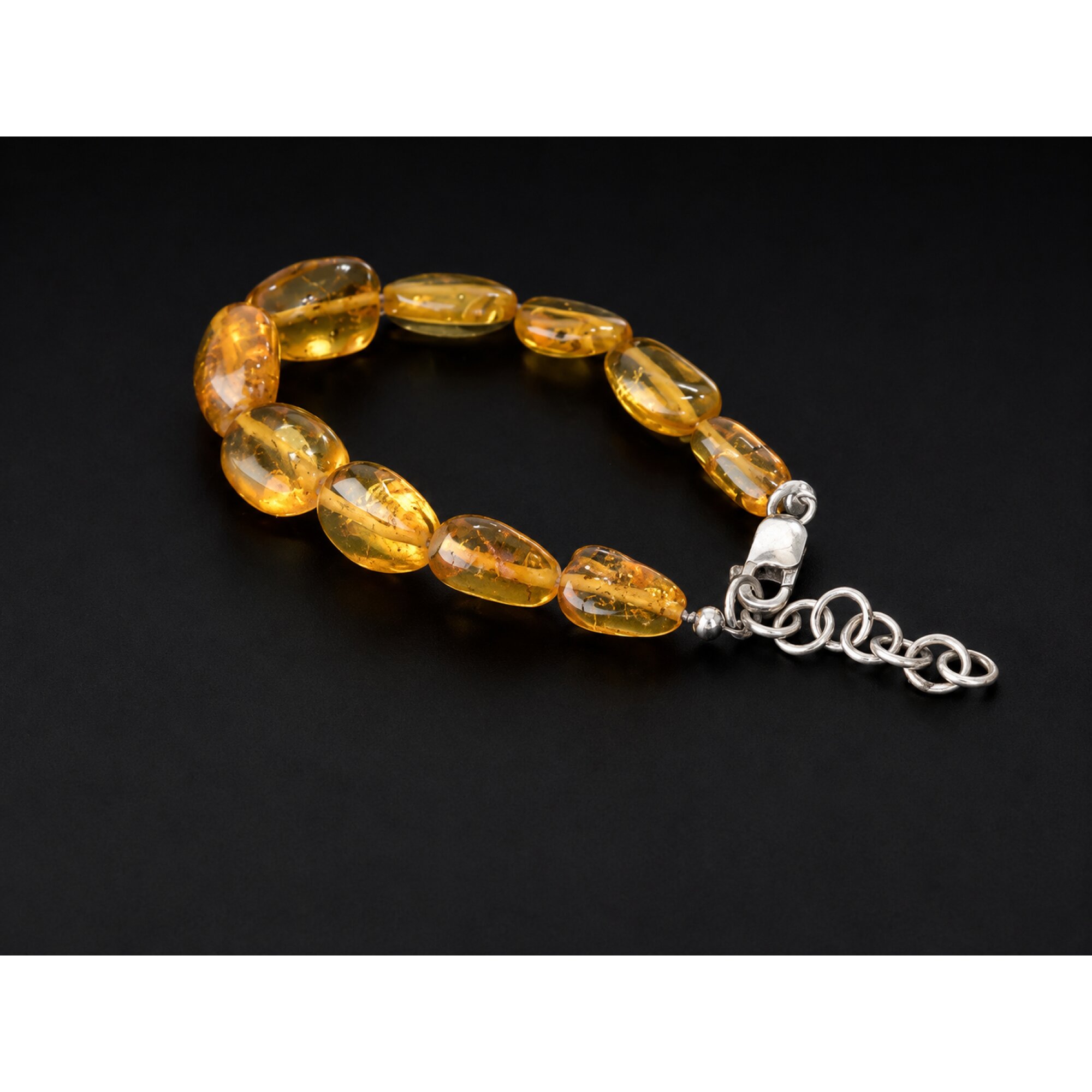 Expertly Crafted Clear Green Orange Dominican Amber 925 Sterling Silver Bracelet 7.1 Inch – photo 4