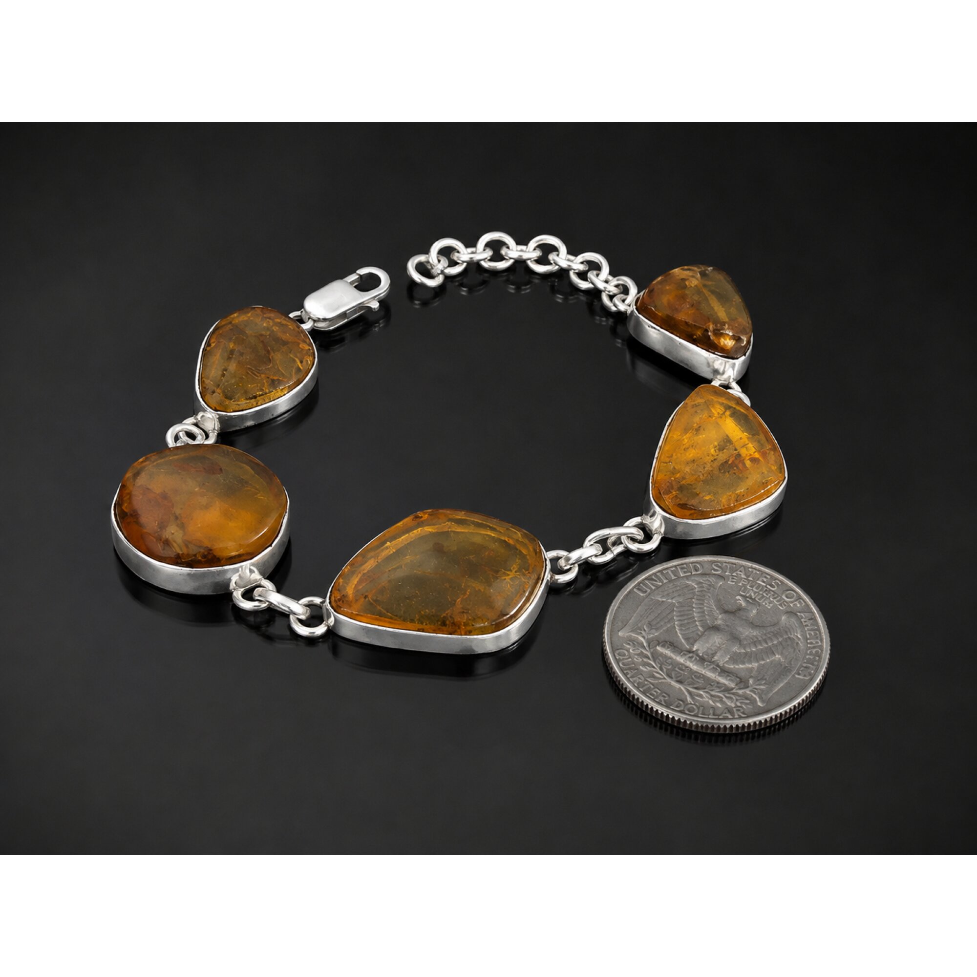 Carefully Handmade Clear Orange Dominican Amber 925 Sterling Silver Bracelet 27mm – photo 4