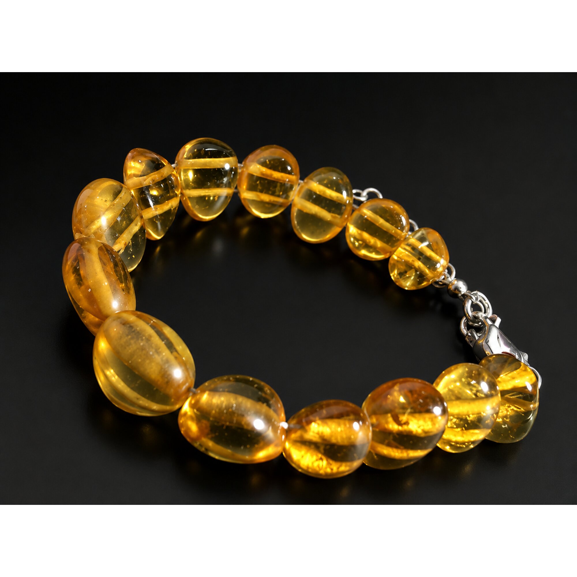 Artisan Made Clear Green Orange Dominican Amber 925 Sterling Silver Bracelet 6.7 Inch – photo 3