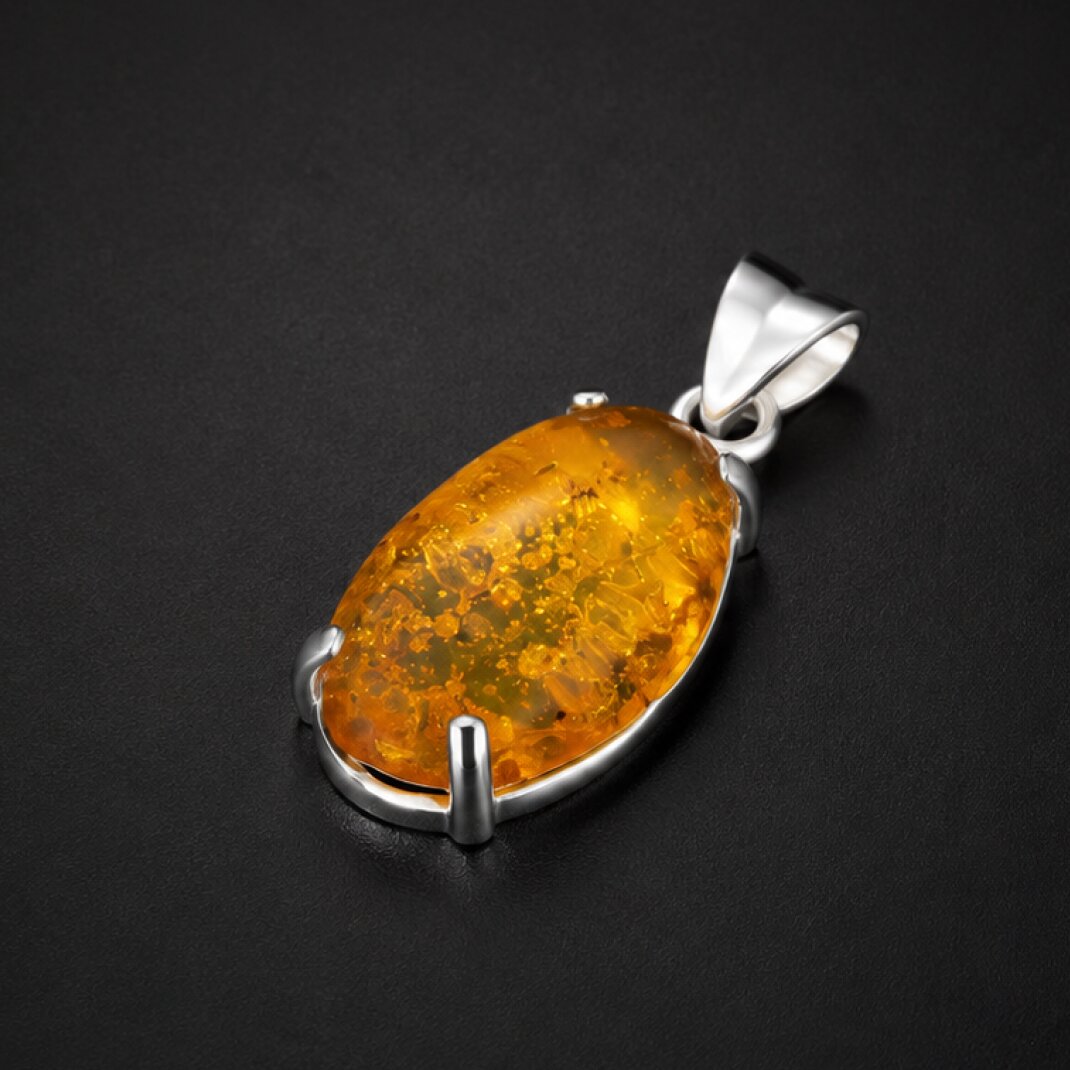 Pure Natural Clear Slender Mosquito Dominican Amber 925 Sterling Silver Fossils Pendant 33mm – photo 2