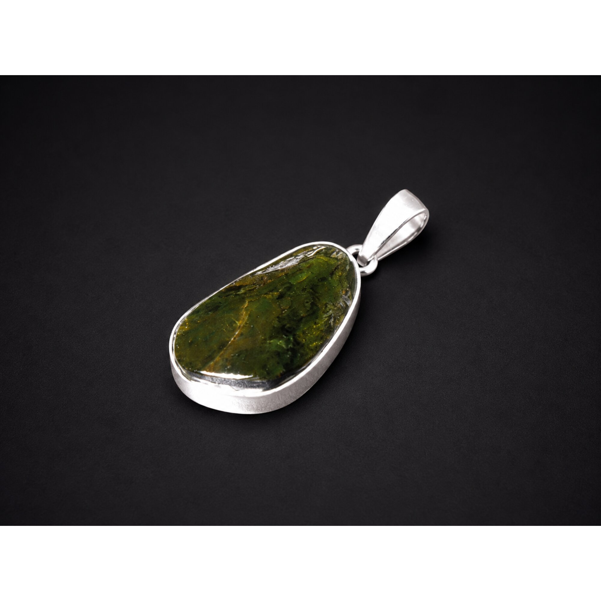 Real Clear Dark Olive Green 925 Sterling Silver Pendant 31mm – photo 3