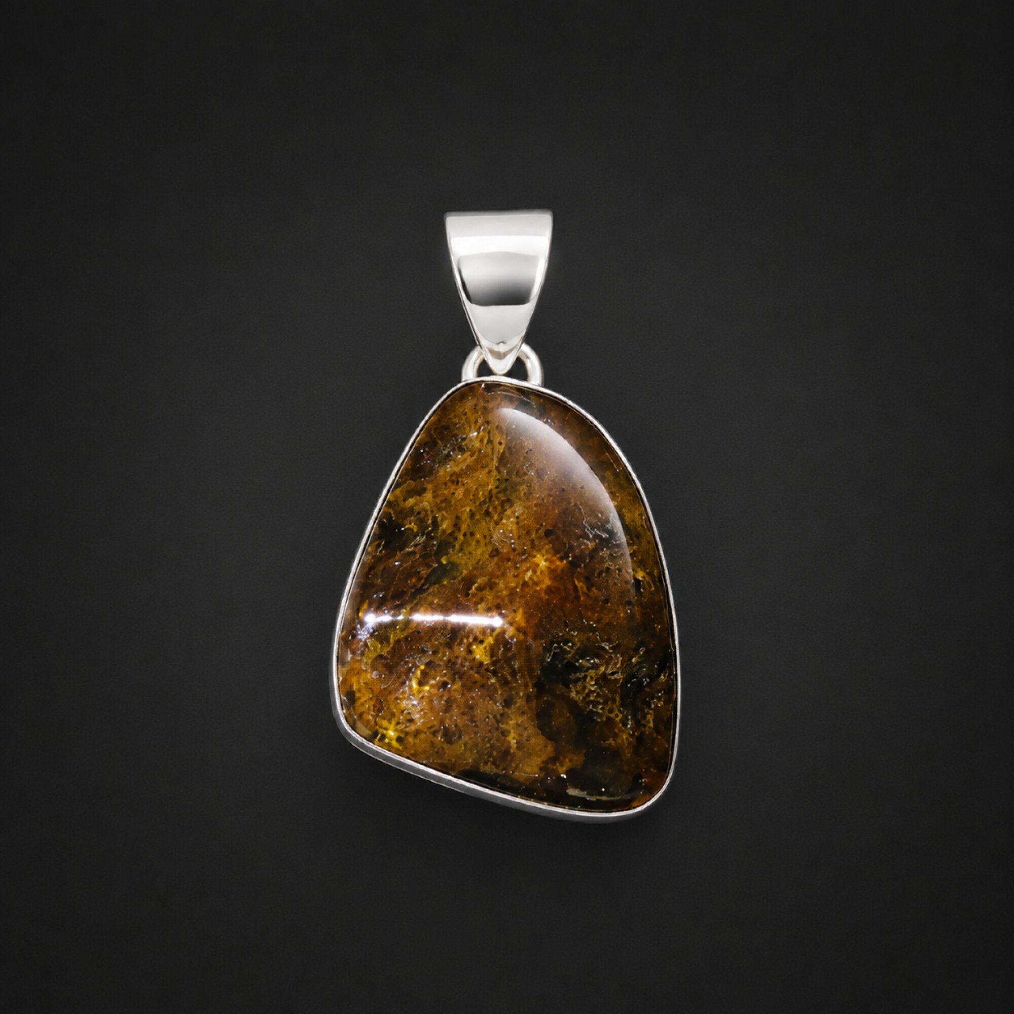 Studio Made Clear Butterscotch 925 Sterling Silver Pendant 40mm – photo 3