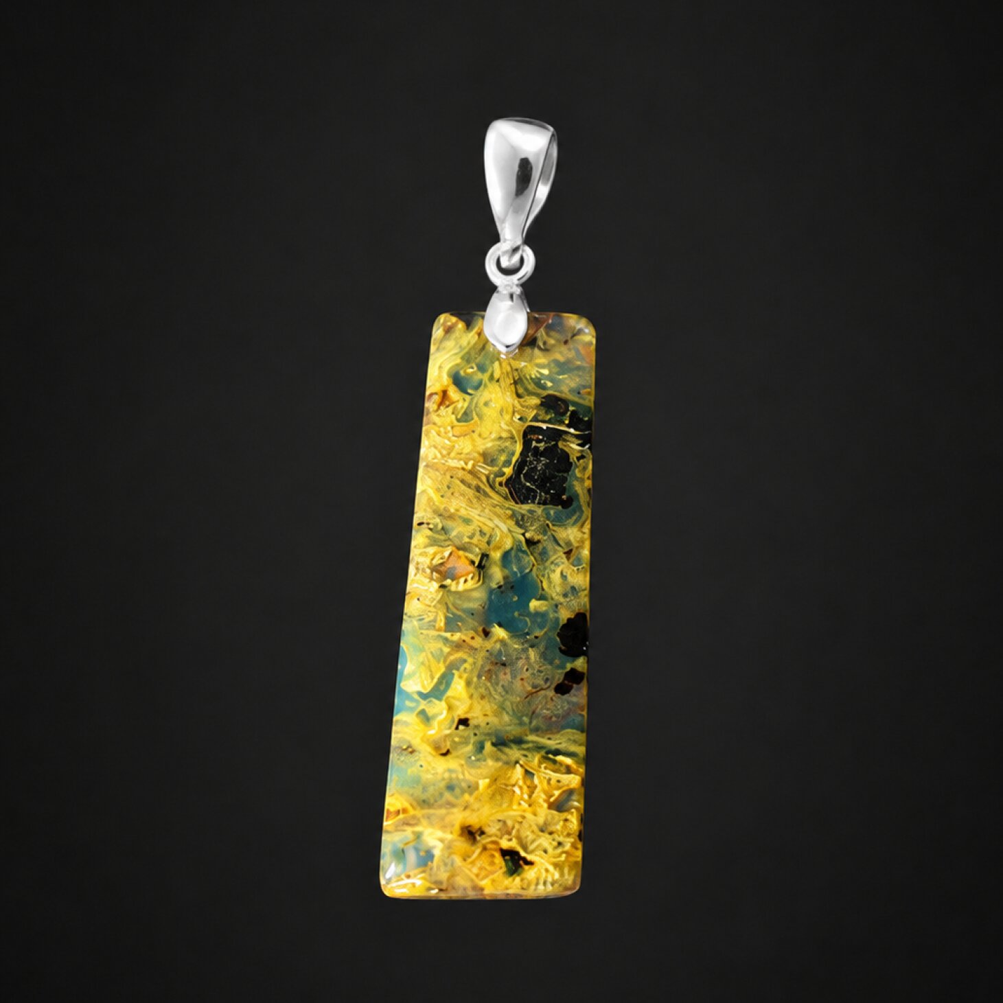 Handmade Clear Green Yellow Blue Dominican Amber 925 Sterling Silver Pendant 50mm – photo 4