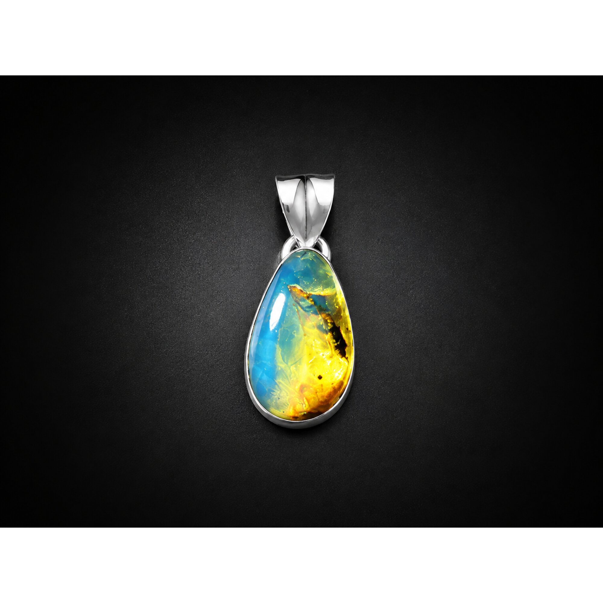 Finest Quality Clear Sky Blue Dominican Amber 925 Sterling Silver Pendant 26mm – photo 2