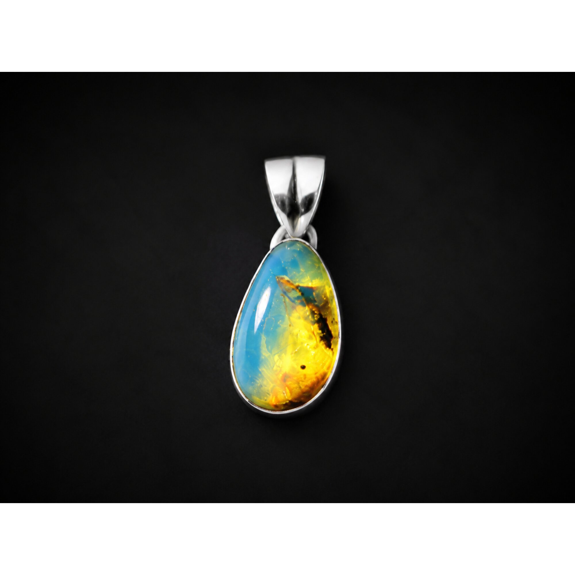 Finest Quality Clear Sky Blue Dominican Amber 925 Sterling Silver Pendant 26mm – photo 3