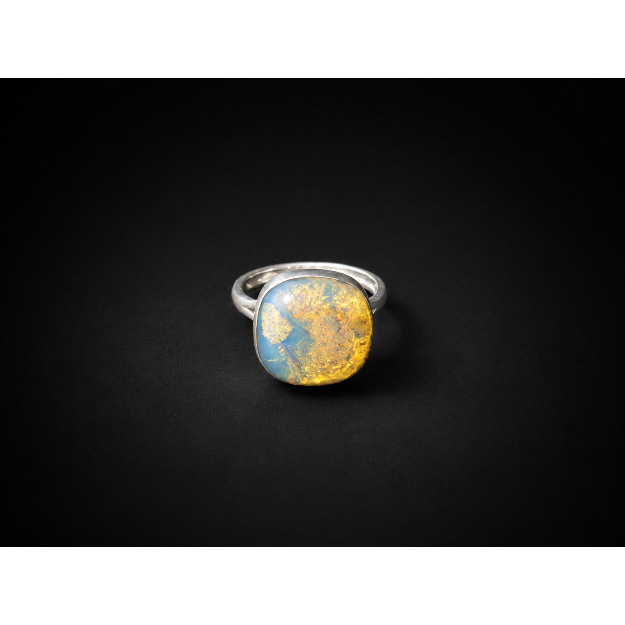 Graceful Clear Orange Blue Dominican Amber 925 Sterling Silver Ring #7.5 – photo 3