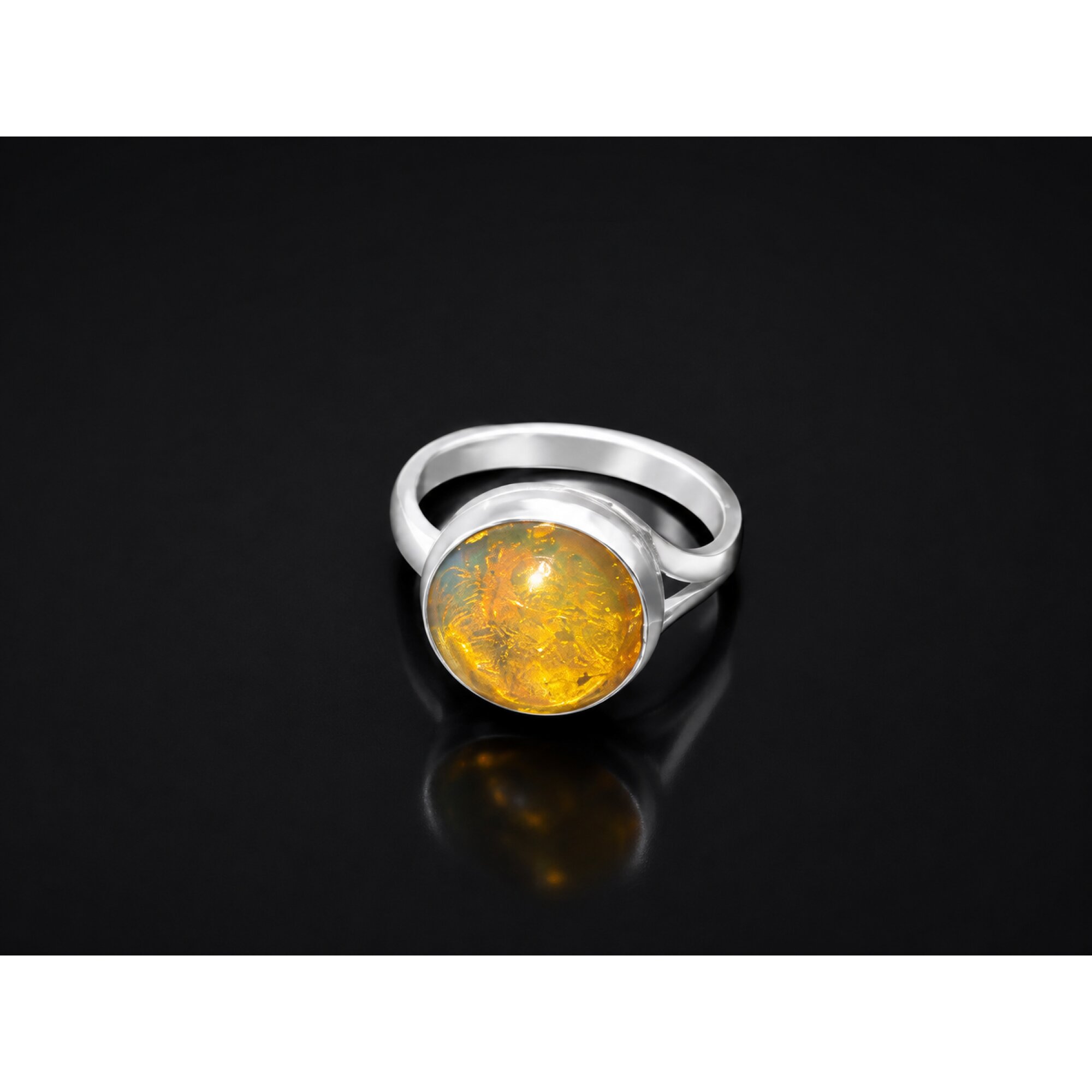 Classic Clear Orange Green Dominican Amber 925 Sterling Silver Ring #6.25 – photo 2