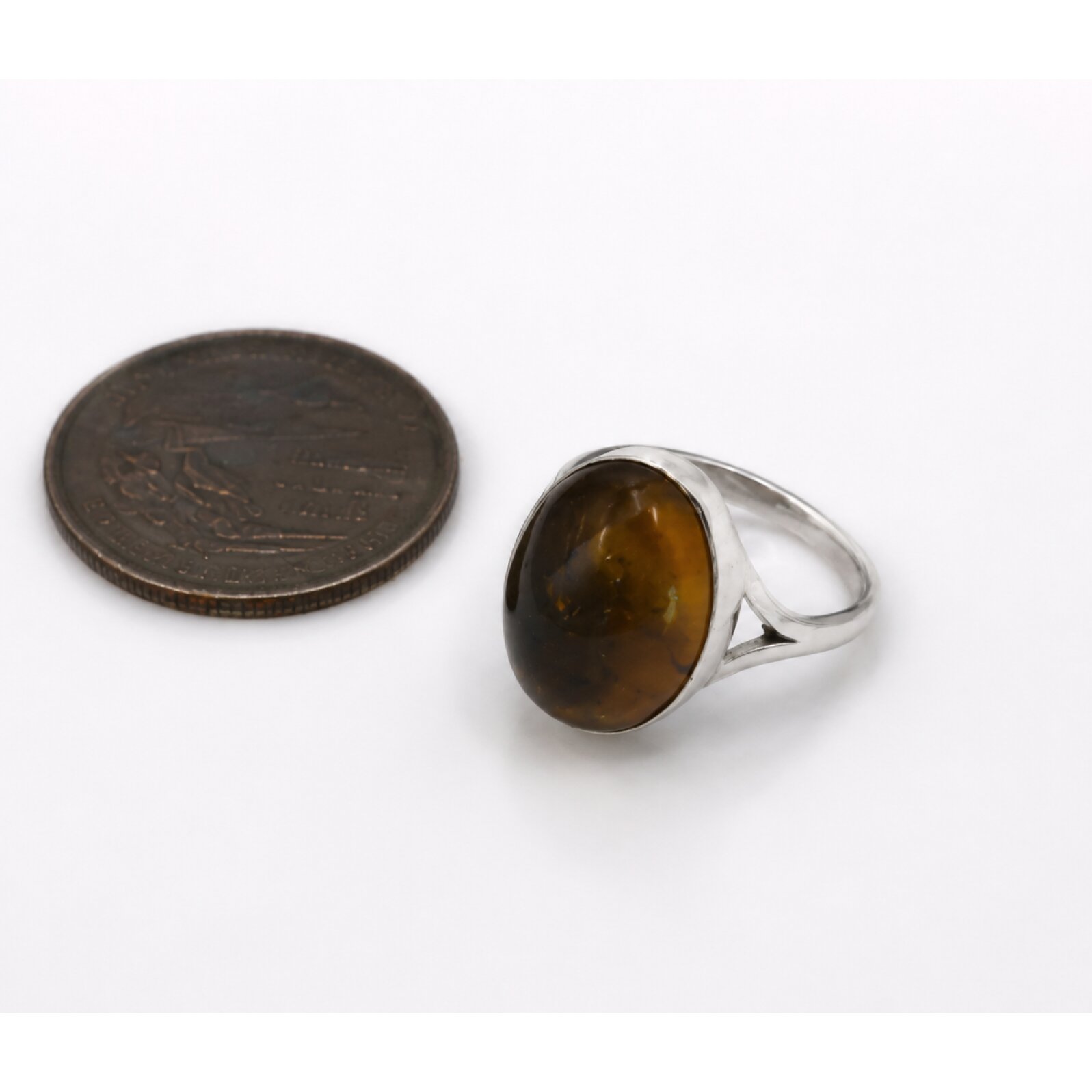 Classic Clear Yellow Green Dominican Amber 925 Sterling Silver Ring #8 – photo 2