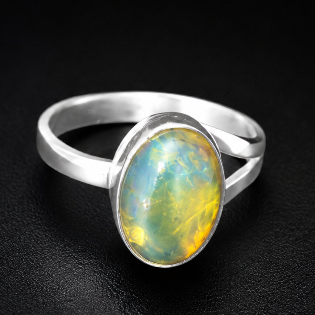Organic Beauty Clear Green Blue Dominican Amber 925 Sterling Silver Ring #7.25 – photo 4