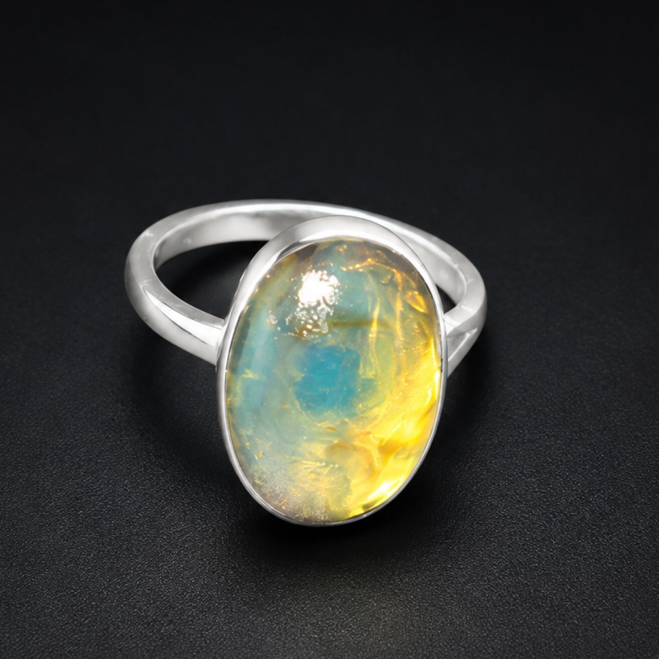 Organic Beauty Clear Green Blue Dominican Amber 925 Sterling Silver Ring – photo 3