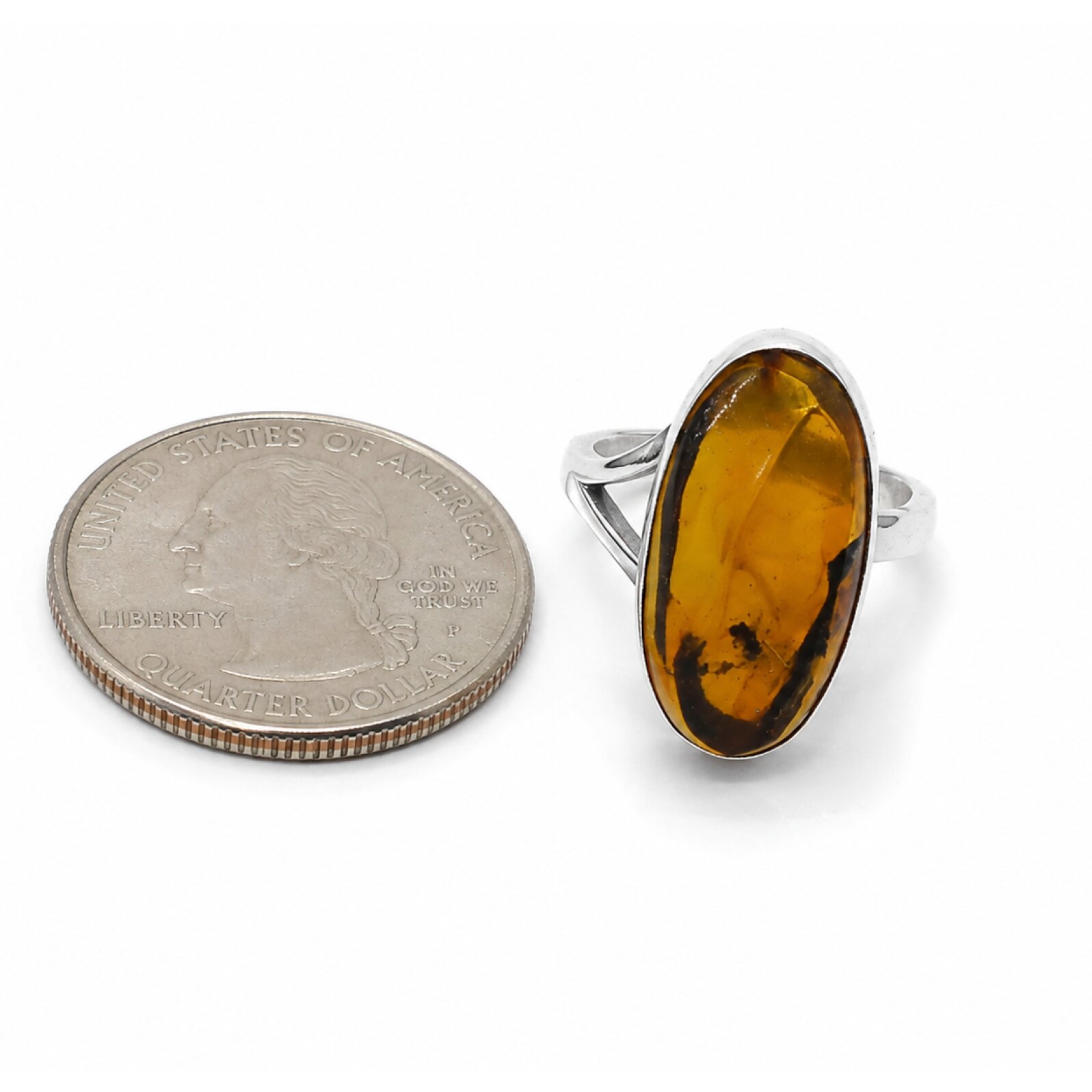Natural Fossil Arthropod 925 Sterling Silver Dominican Amber Ring #4.75 – photo 4