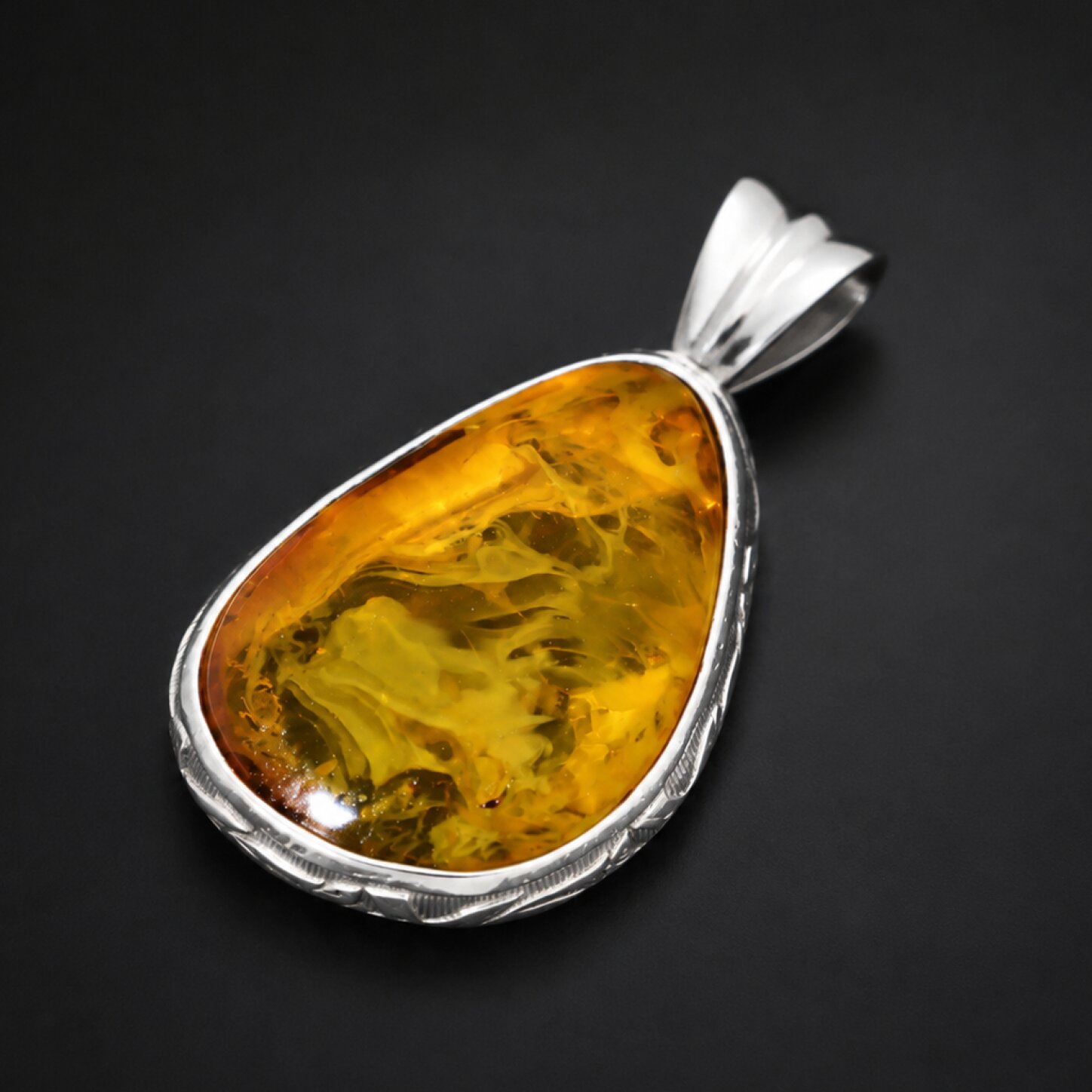 Natural Translucent Milky Orange 925 Sterling Silver Dominican Amber Pendant 43mm