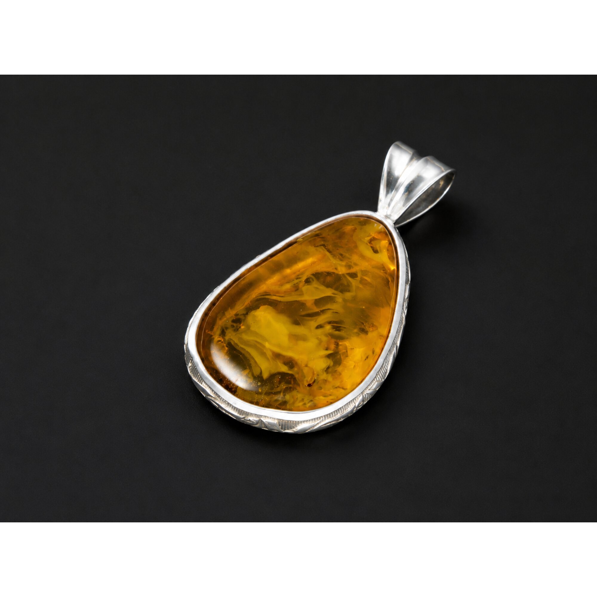 Natural Translucent Milky Orange 925 Sterling Silver Dominican Amber Pendant 43mm – photo 2