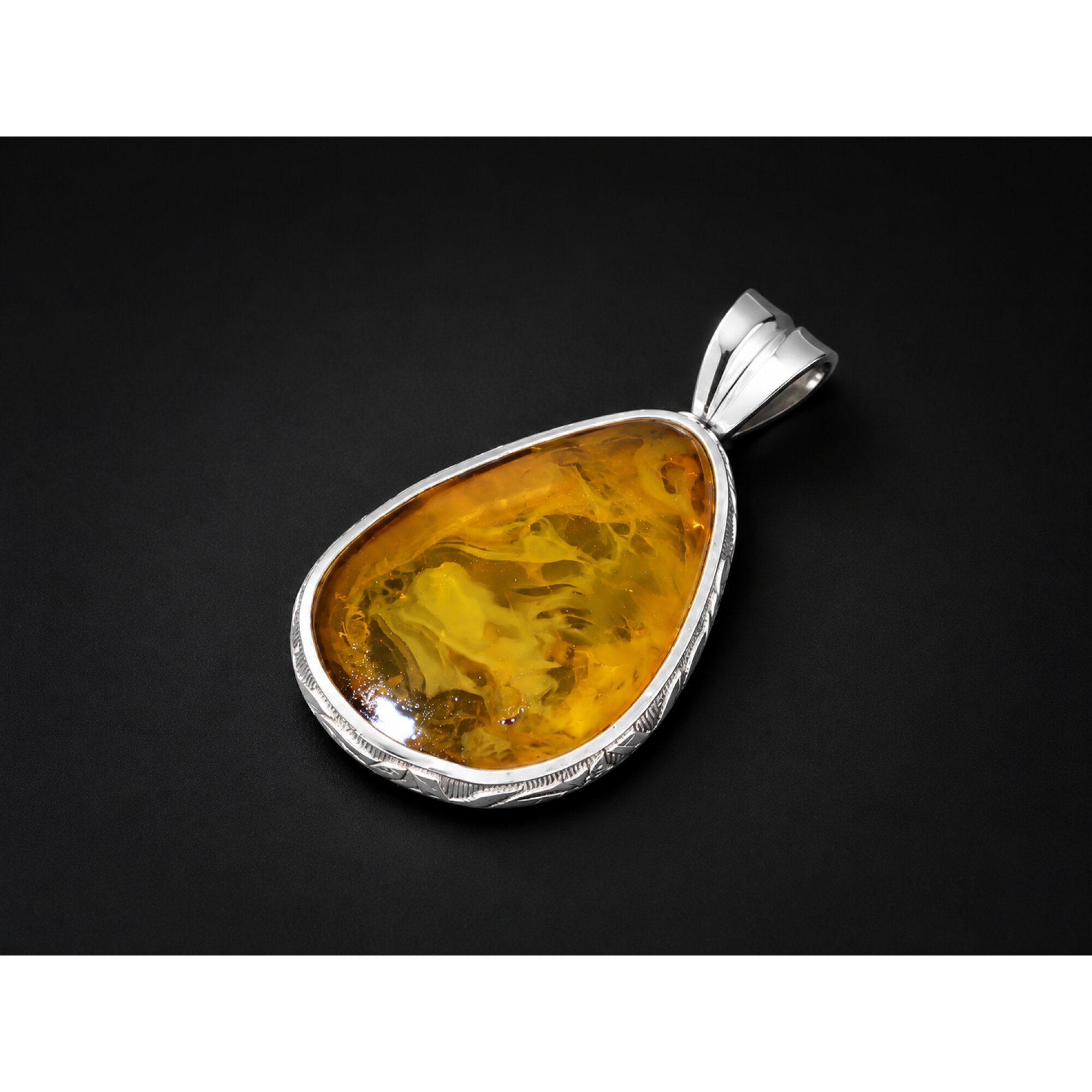 Natural Translucent Milky Orange 925 Sterling Silver Dominican Amber Pendant 43mm – photo 4