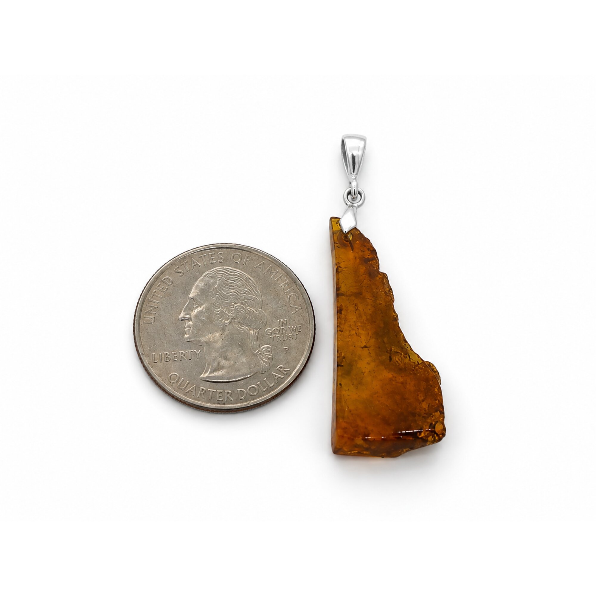 Handmade Clear Yellow Blue 925 Sterling Silver Dominican Amber Pendant 48mm – photo 3