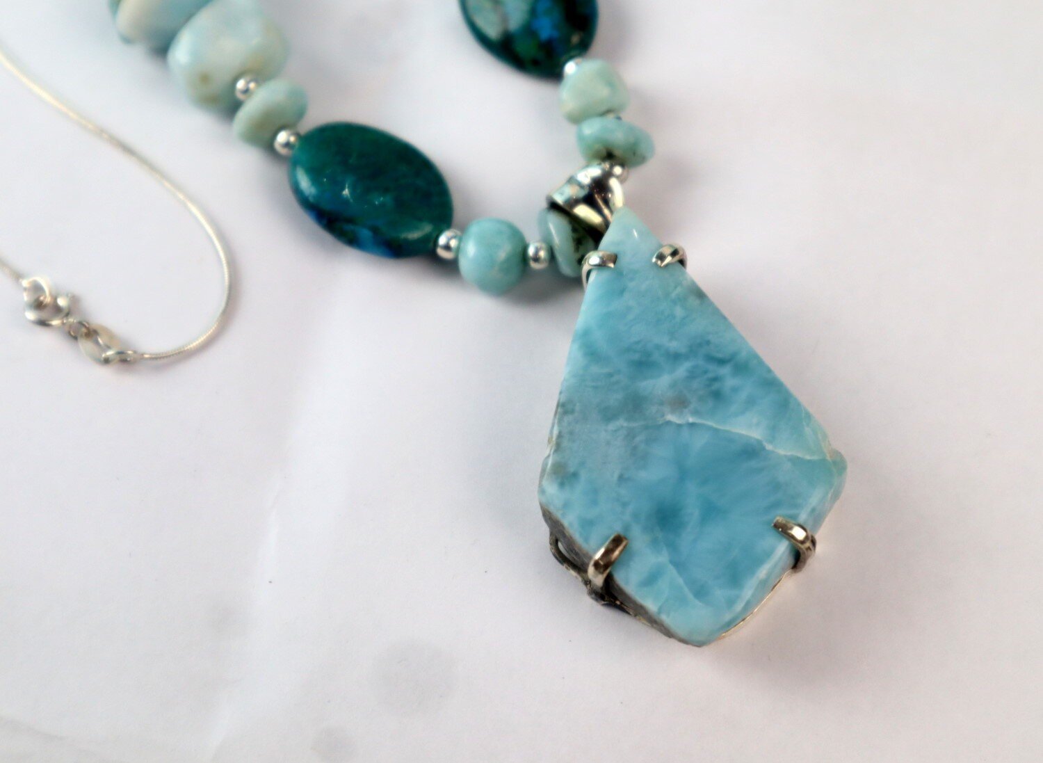 Impressive Natural Blue Larimar Turquoise .925 Sterling Silver Necklace 18inch – photo 10