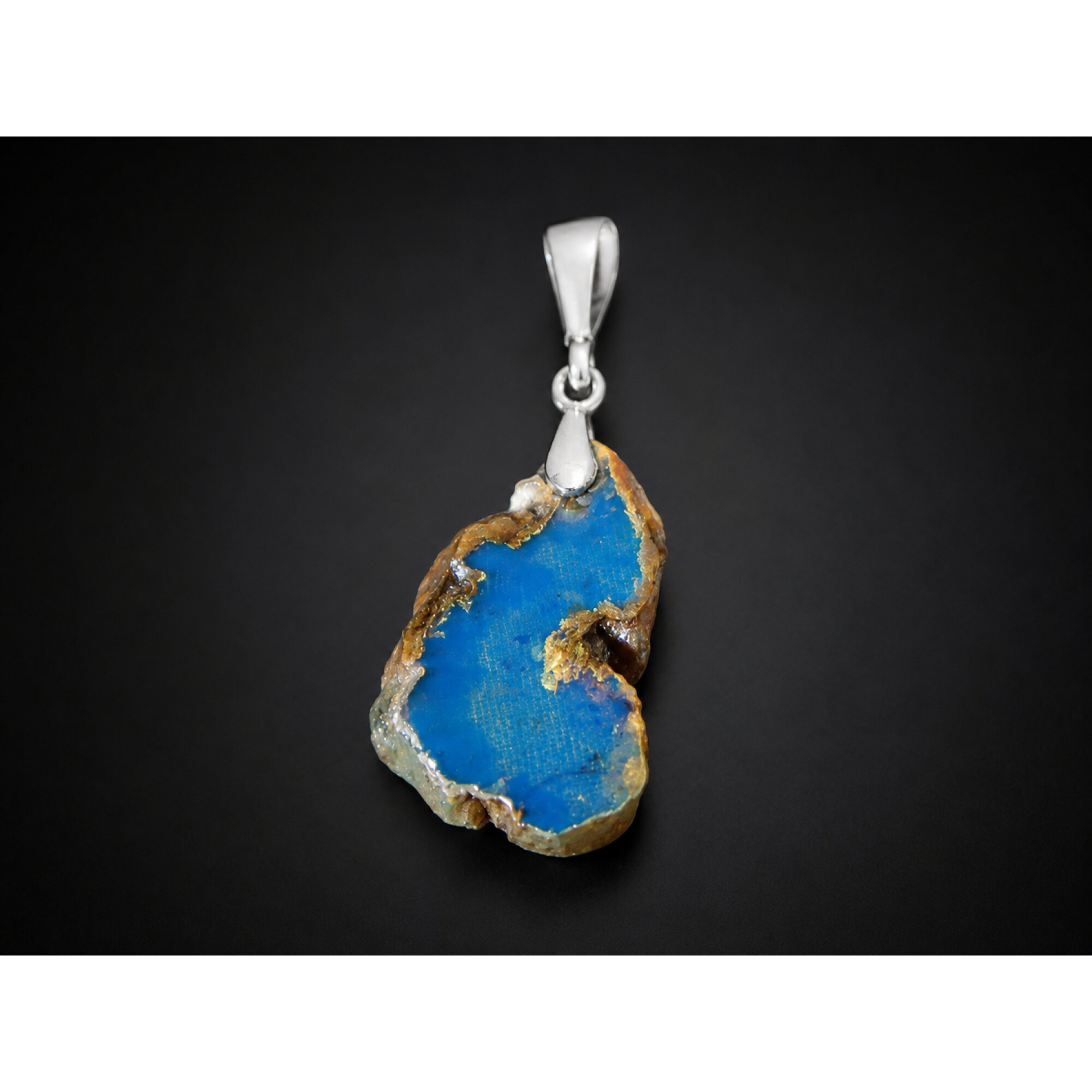 Island Crafted Clear Royal Blue 925 Sterling Silver Dominican Amber Pendant 34mm – photo 4