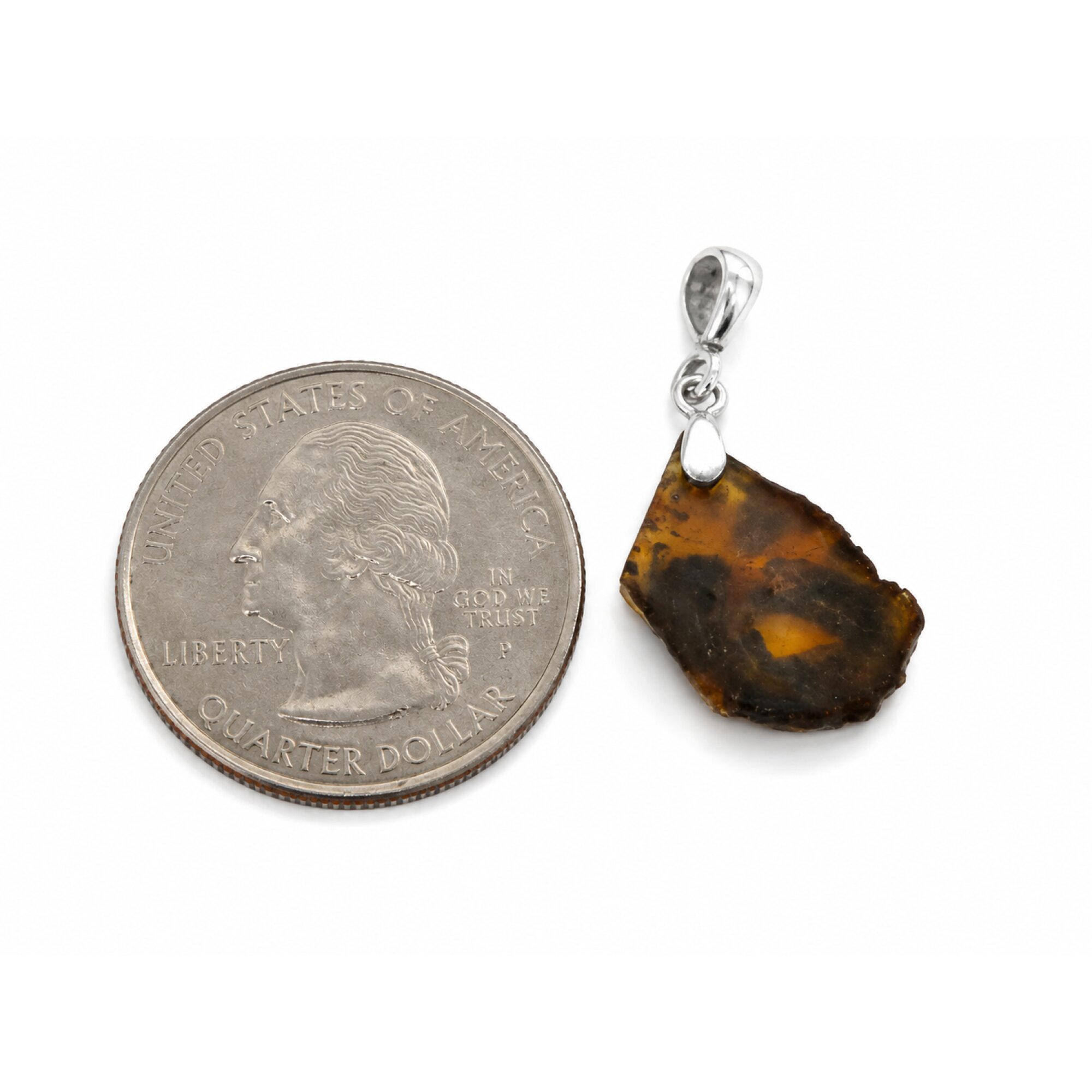 Natural Dominican Blue Amber Pendant 925 Sterling Silver 34 mm slice blue – photo 4