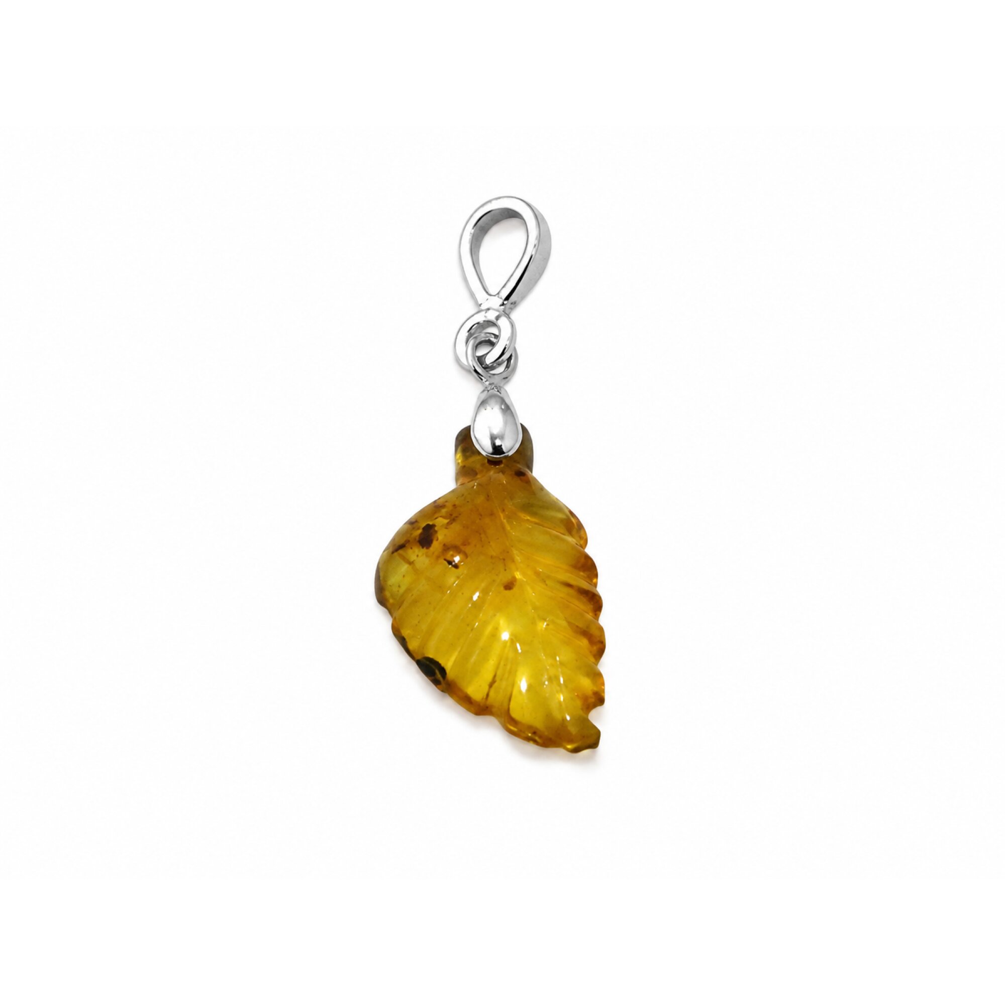 Clear sky blue Natural Dominican Amber leaf 925 Sterling Silver Pendant 36 mm – photo 4