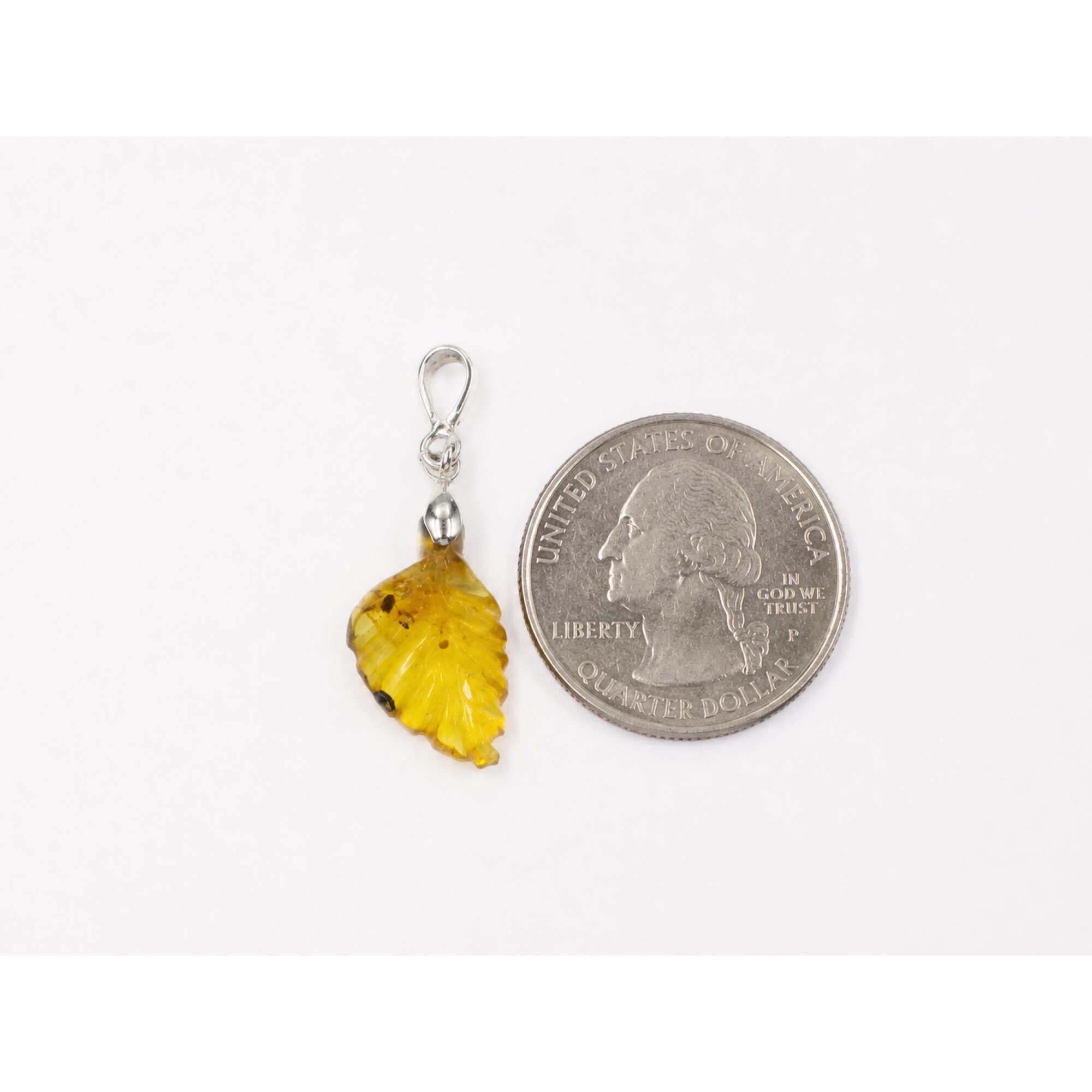 Clear sky blue Natural Dominican Amber leaf 925 Sterling Silver Pendant 33 mm – photo 6