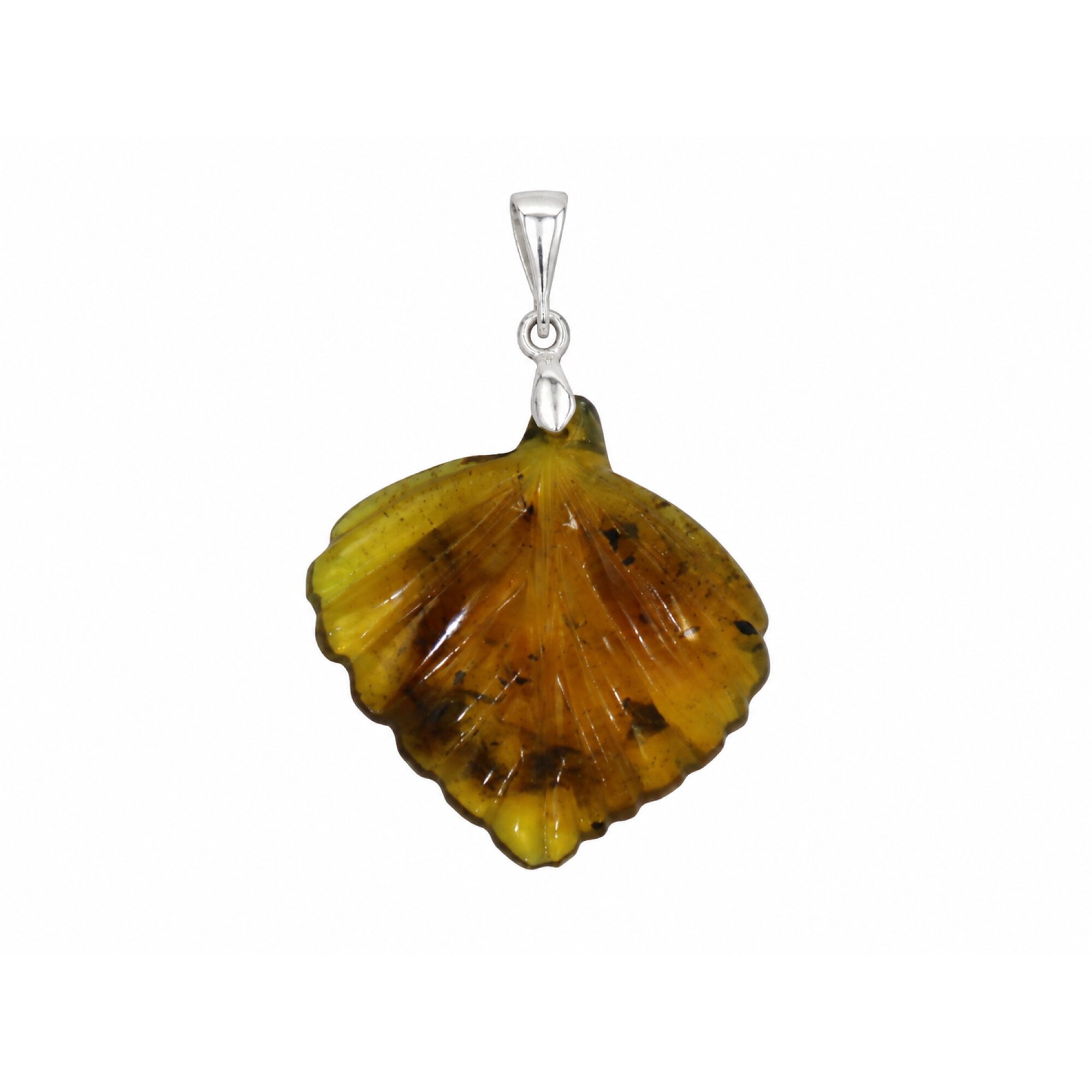 Clear volcanic blue Natural Dominican Amber leaf 925 Sterling Pendant 41 mm – photo 2