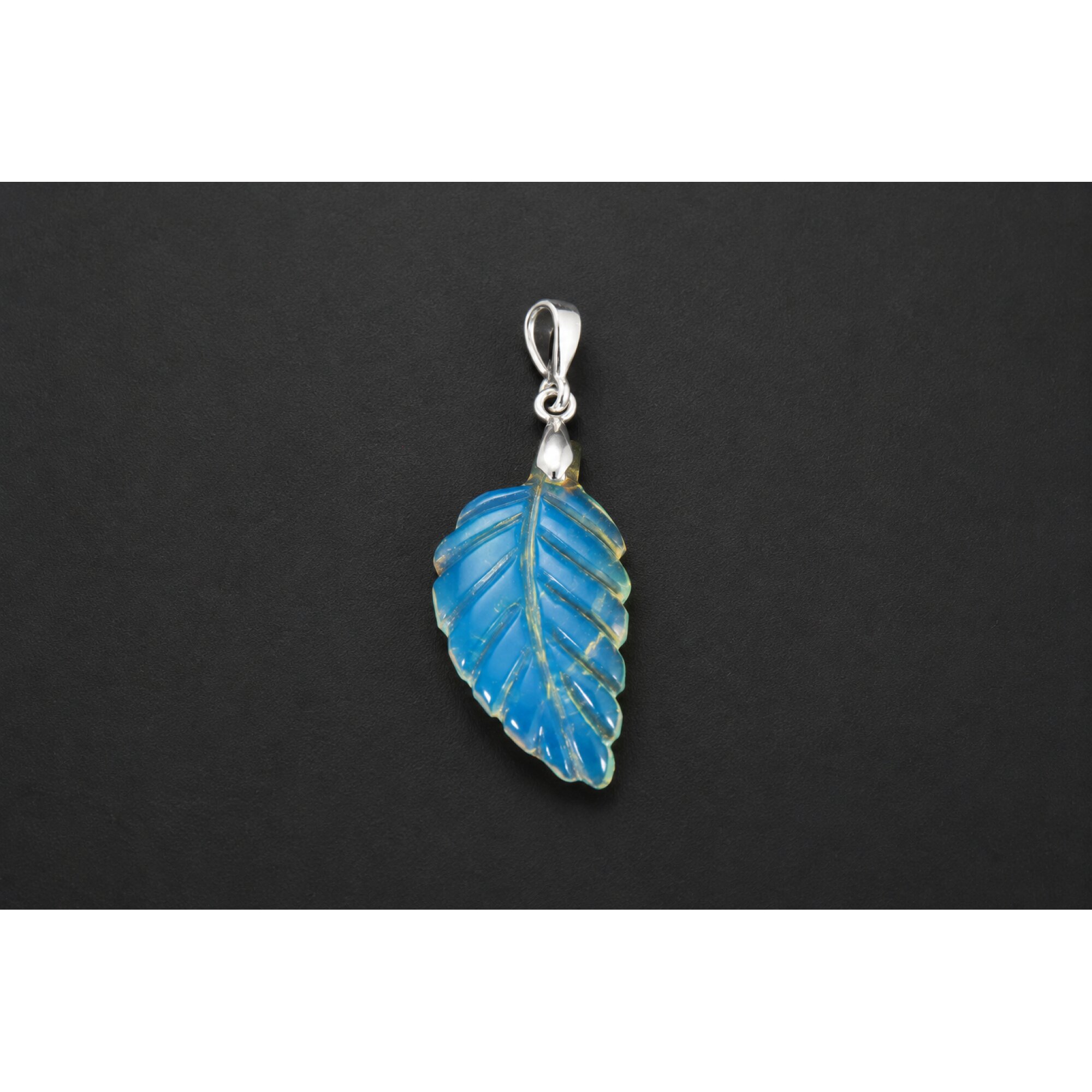 Clear volcanic blue Natural Dominican Amber leaf 925 Sterling Pendant 43 mm – photo 2