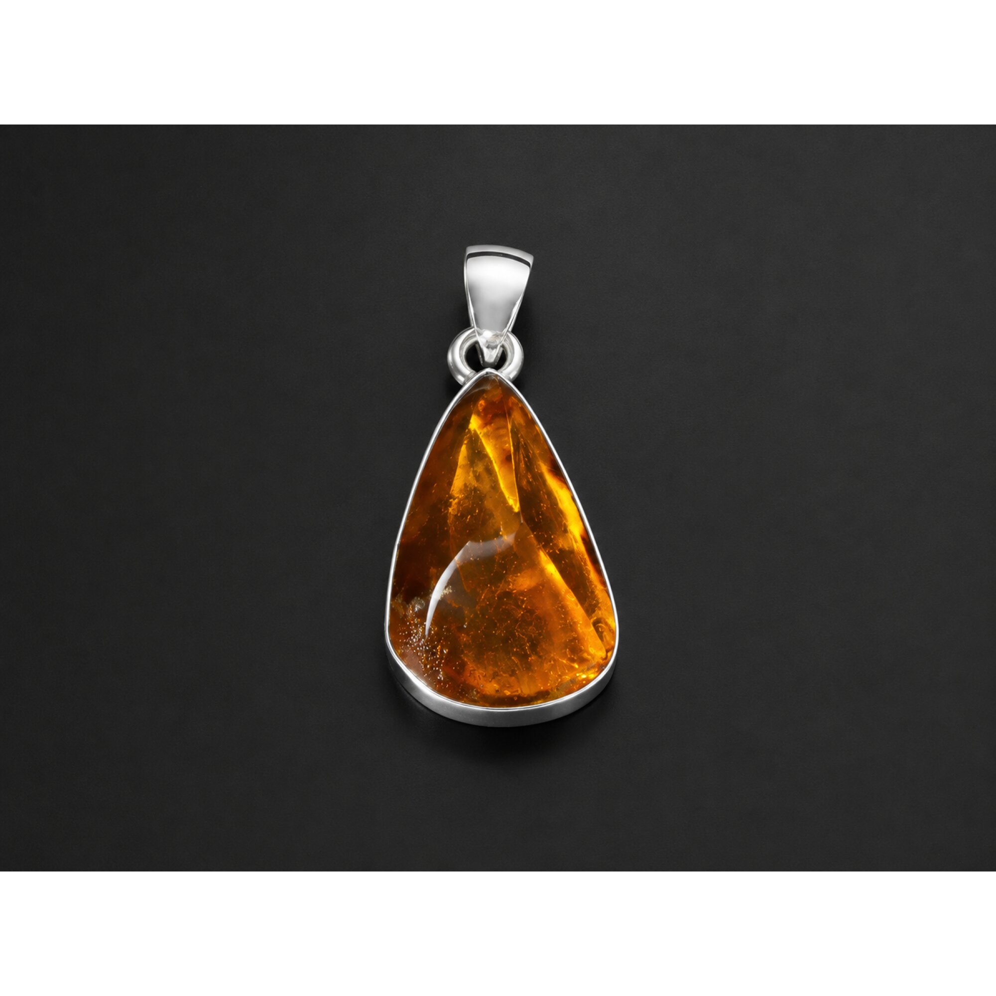 Clear orange Natural Dominican Amber faceted 925 Sterling Silver Pendant 30 mm – photo 2