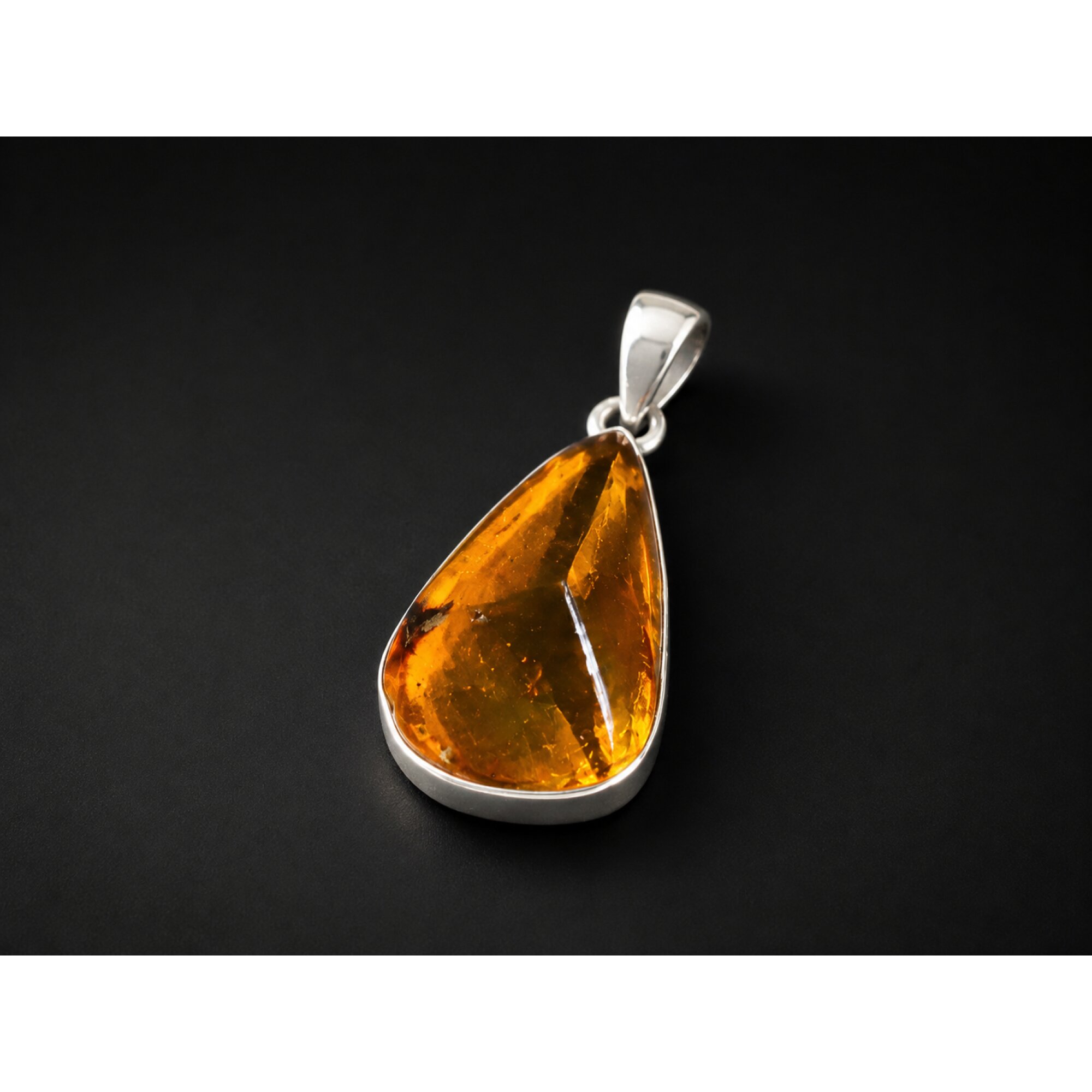 Clear orange Natural Dominican Amber faceted 925 Sterling Silver Pendant 30 mm – photo 3